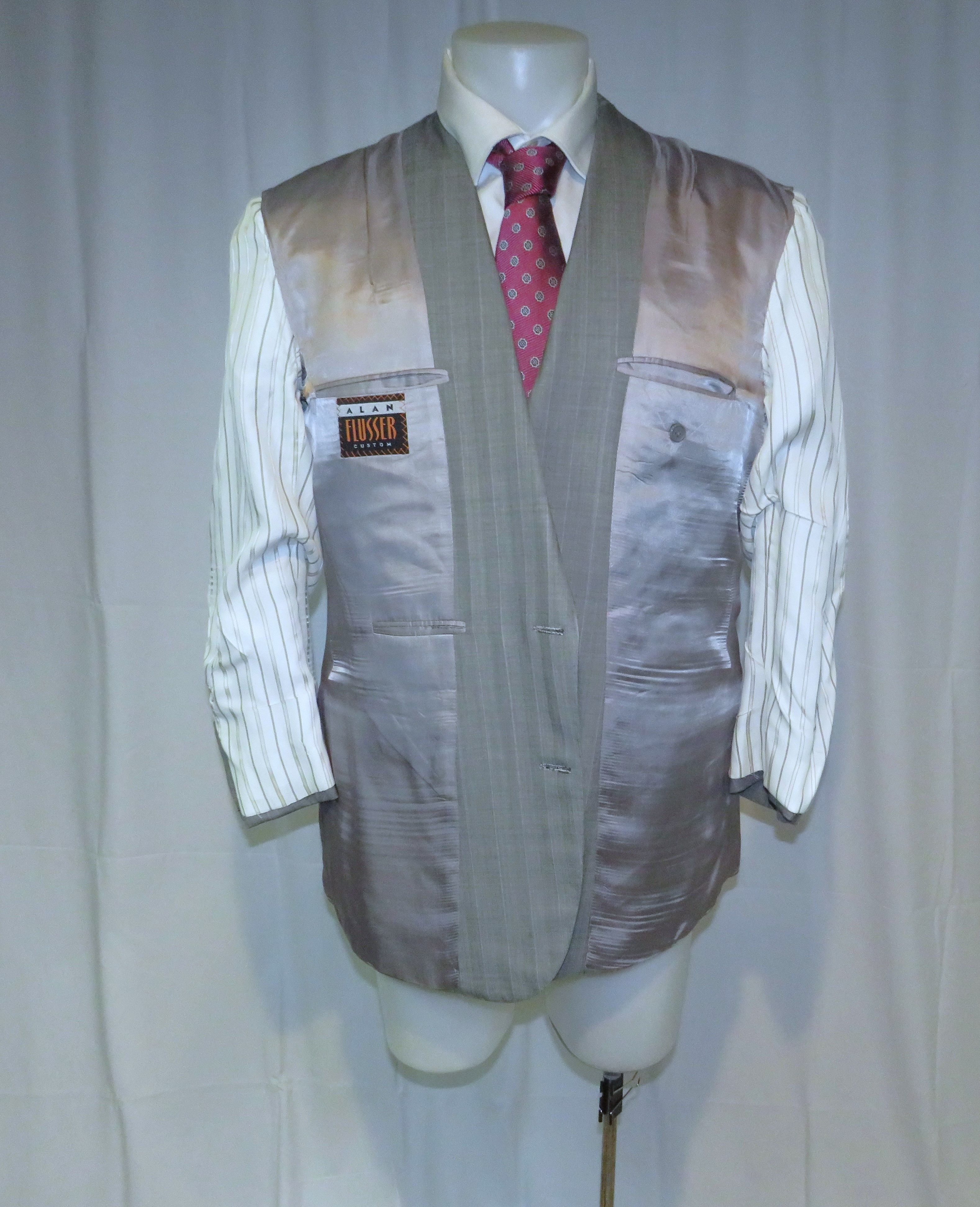 Alan Flusser Gray Stripe Bespoke Peak Lapel Two Button Suit 42R Size 42R - 13 Thumbnail