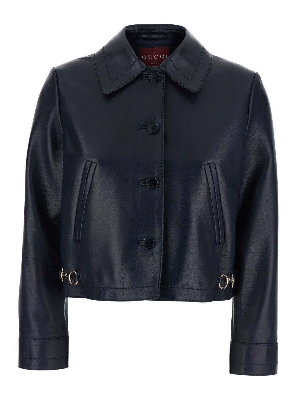 Gucci Blue Classic Collar Jacket with Horsebit Plaque on the Front in Leather Woman Size M / US 6-8 / IT 42-44 - 1 Thumbnail