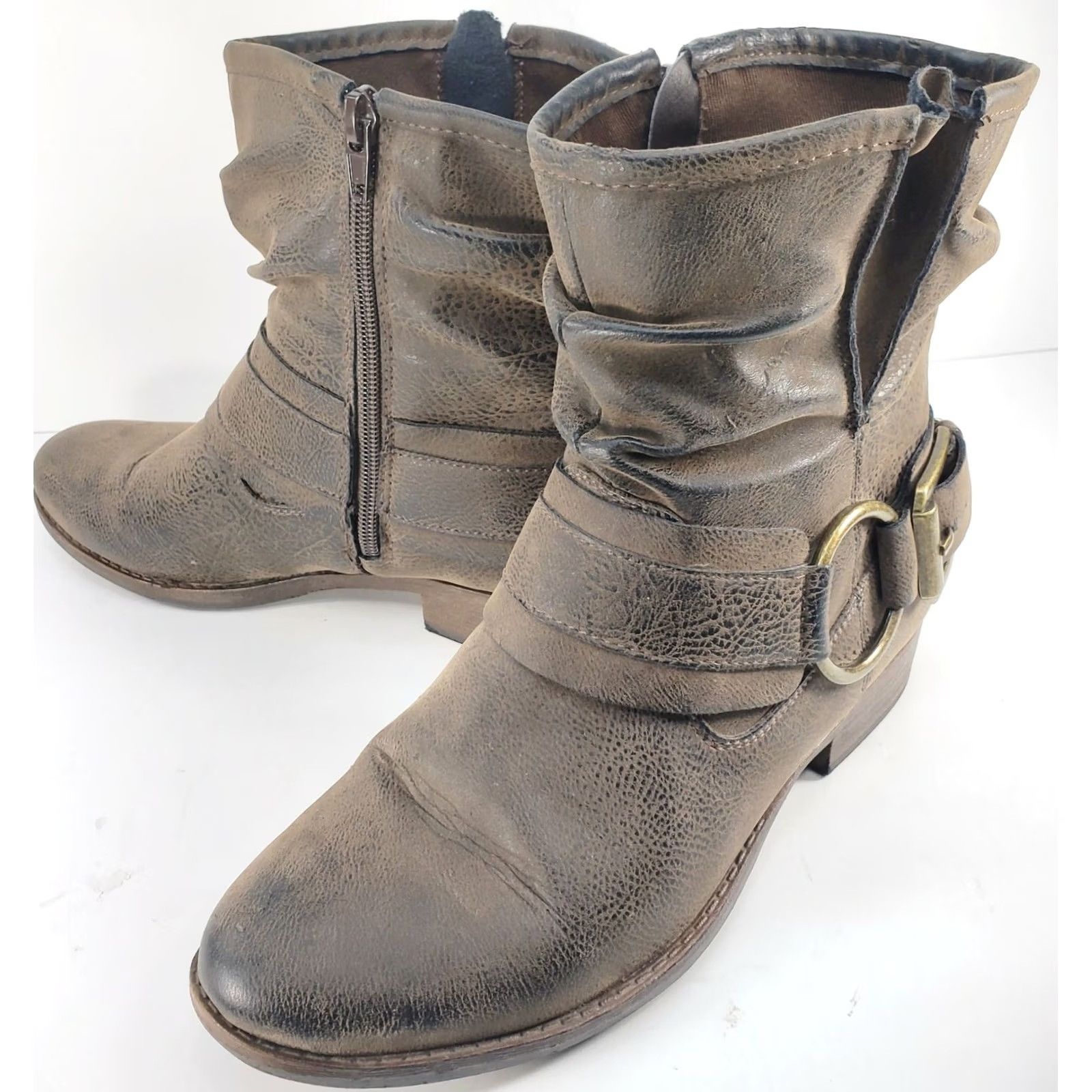 Vintage Crown Vintage Beauty Harness Slouch Boots - Womens Size 7.5M Brown - Distressed Bootie - Strap and - Size US 8 / IT 38 - 2 Thumbnail