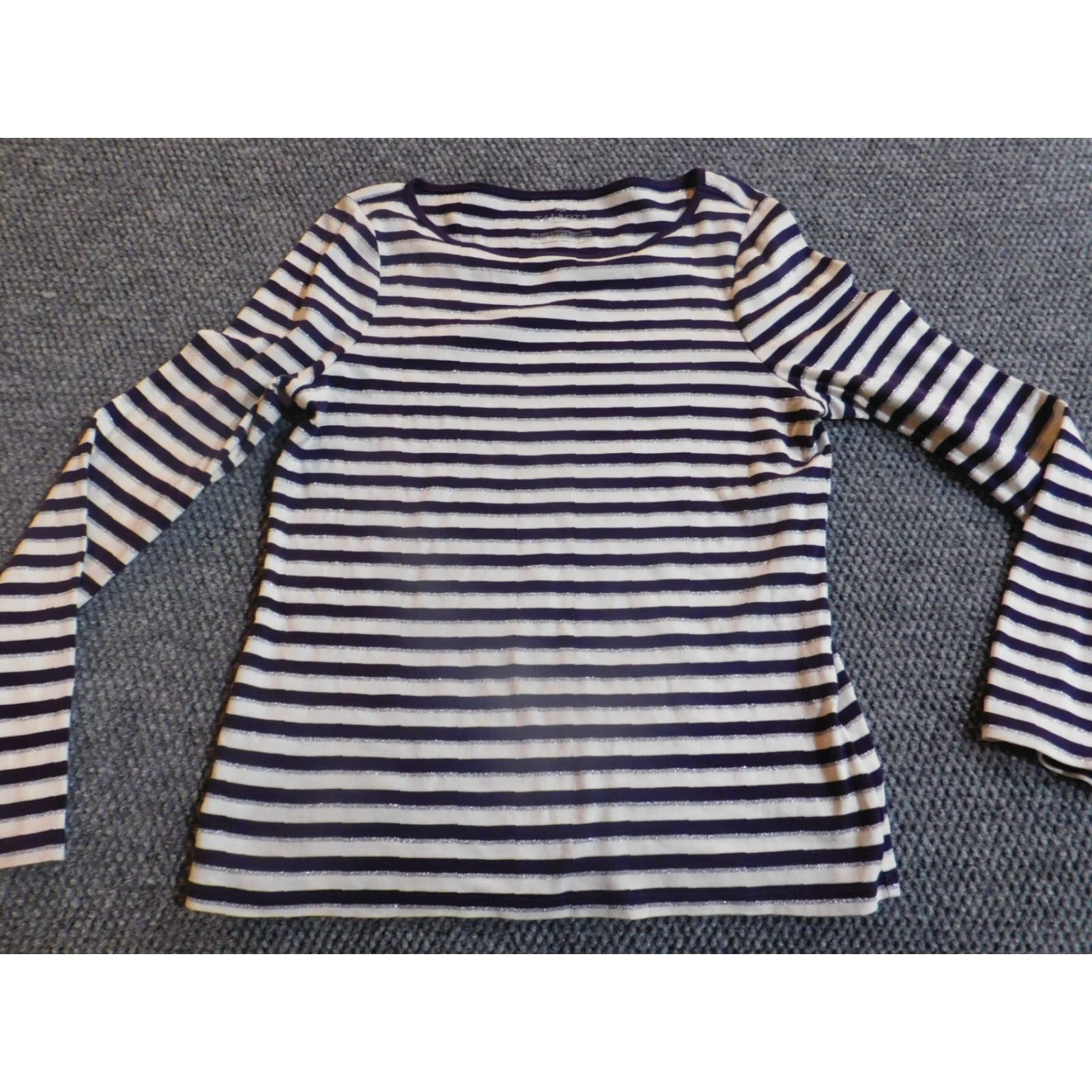 Talbots Talbots Womens Blouse PM Petites Purple Striped Pullover Crew Neck Long Sleeve Casual Rayon Button Size M / US 6-8 / IT 42-44 - 2 Thumbnail