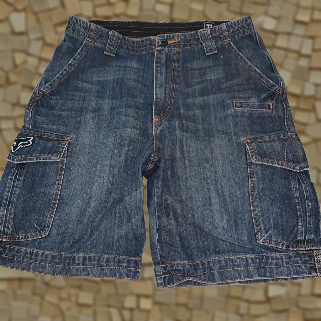 Fox Racing VINTAGE Fox Cargo Shorts Mens 32 Blue Denim Cargo Pocket 90s Grunge Y2k Fox Racing Mens Mens Size US 32 / EU 48 - 1 Thumbnail