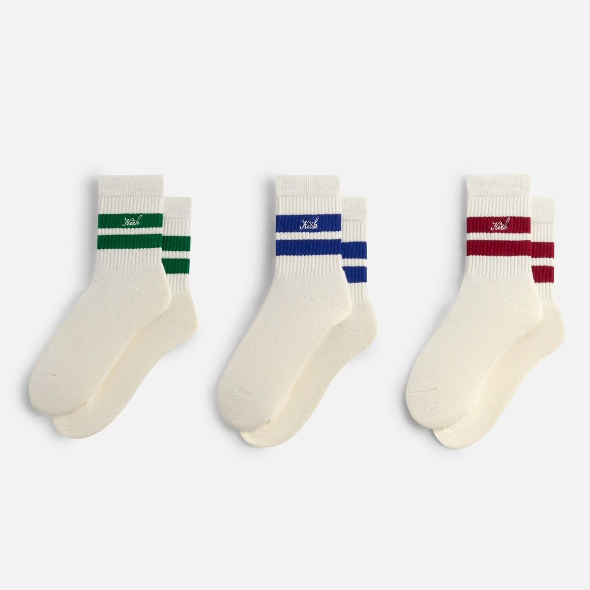 Kith Kith 3-Pack Striped Mid Crew White Socks Embroidered Logo Size ONE SIZE - 1 Thumbnail