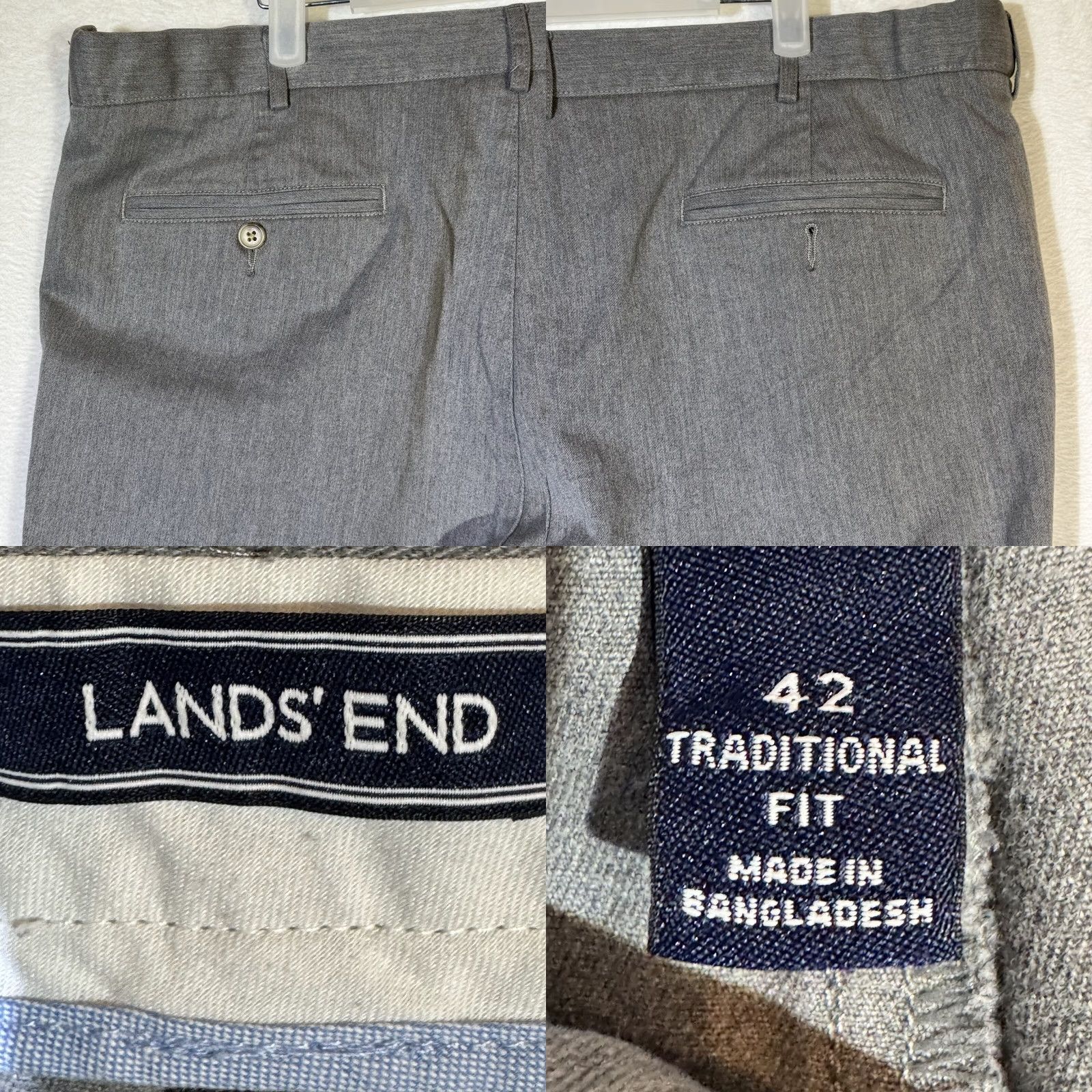 Lands' End Lands' End Men's Gray 100% Cotton Straight-Leg Pants, Size 42 — Classic Dress Pants, Regular Fit, Flat Front, Breathable, Machine Washable Size US 42 / EU 58 - 8 Thumbnail