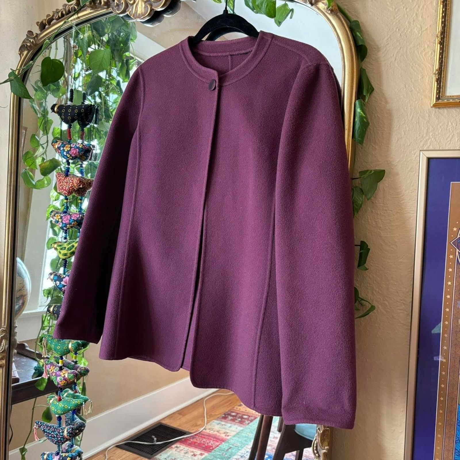 Vintage Vintage Mauve Felt Collarless Coat Eclectic Grandma Winter Size L / US 10 / IT 46 - 3 Thumbnail