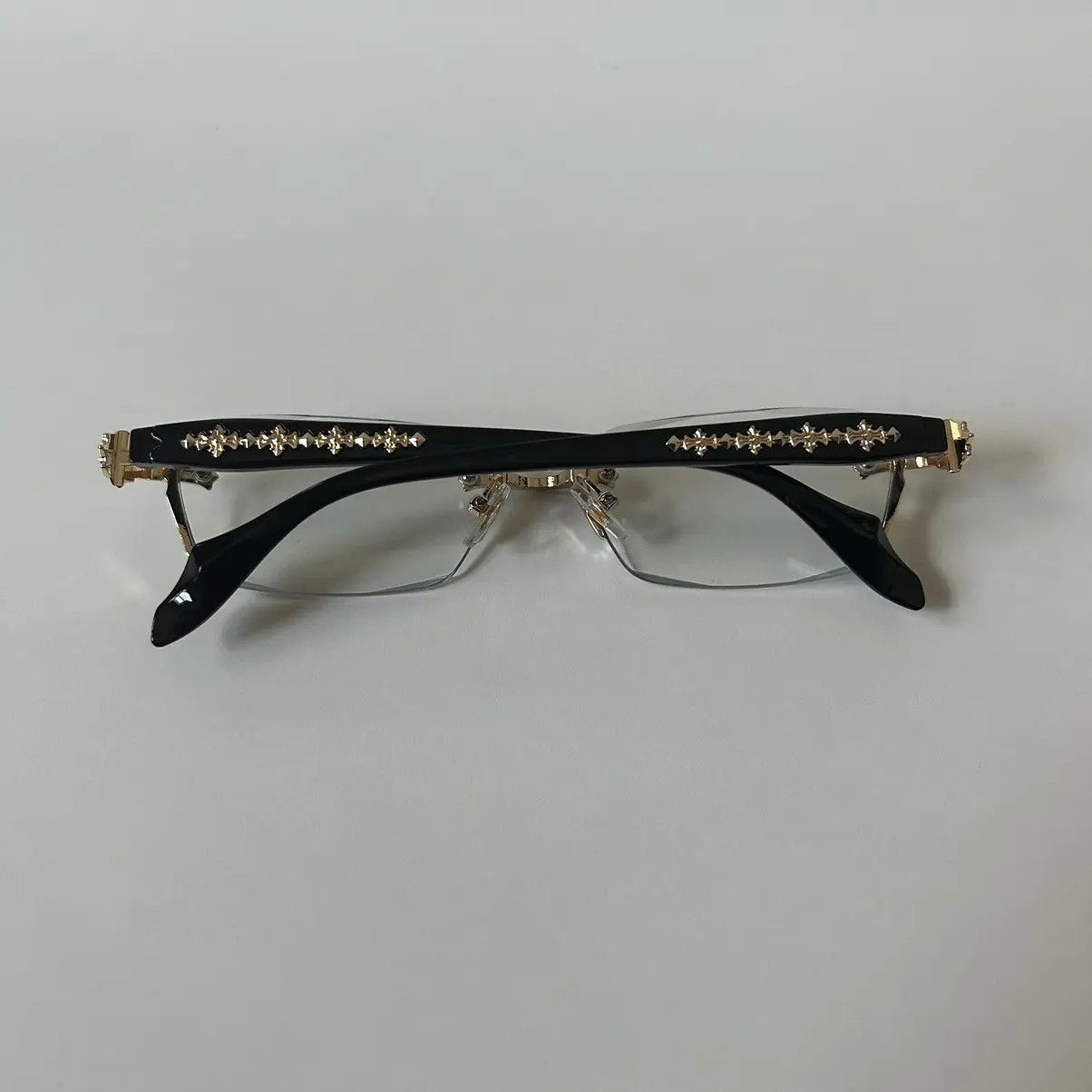 Japanese Brand × Vintage 90s Y2K retro style black frame gold cross rimless glasses Size ONE SIZE - 5 Thumbnail
