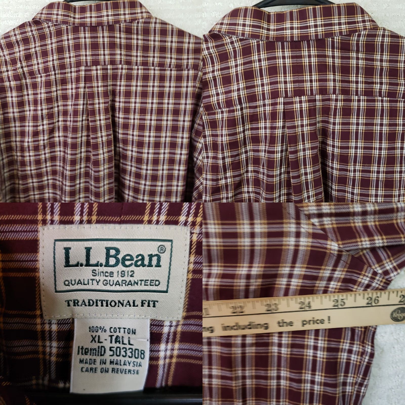 Vintage VINTAGE L.L. Bean Plaid Button-Up Shirt Men XL Tall Traditional Fit XLT Size US XL / EU 56 / 4 - 8 Thumbnail
