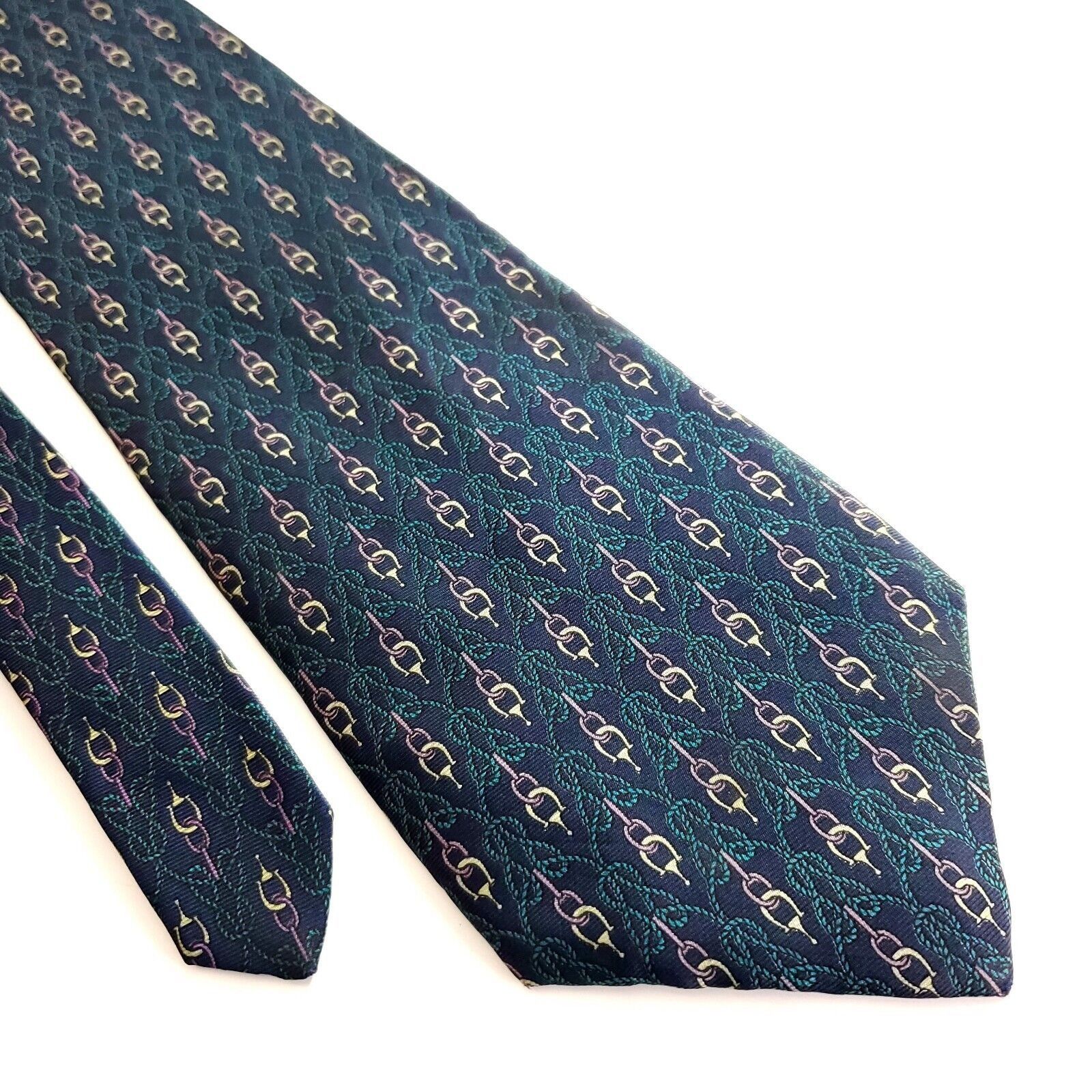 Bert Pulitzer Bert Pulitzer Blue Green Chains Print Wide Silk Tie Size ONE SIZE - 1 Thumbnail