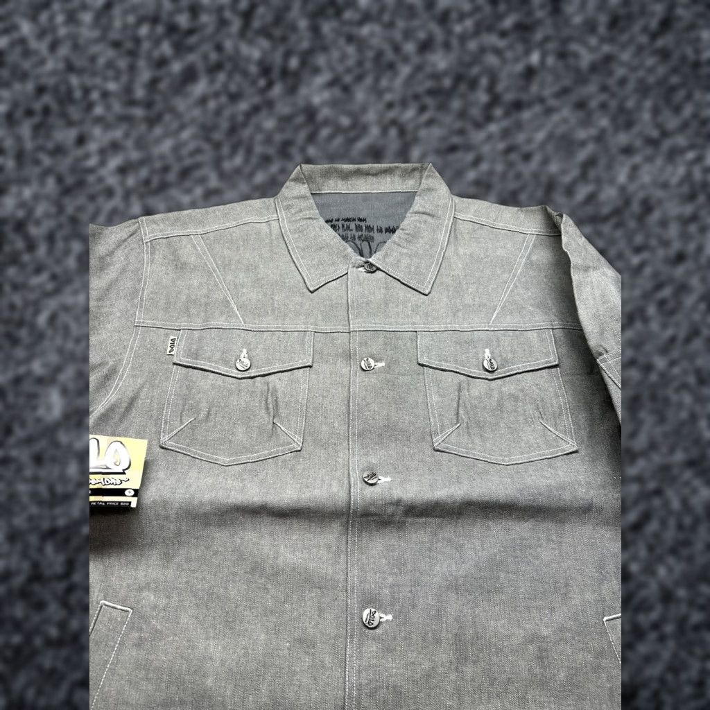 Vintage VINTAGE Solo Semore Denim Jacket 2XL Gray Button Coat Mens Jacket 90s Overcoat NWT Size US 39 - 1 Thumbnail