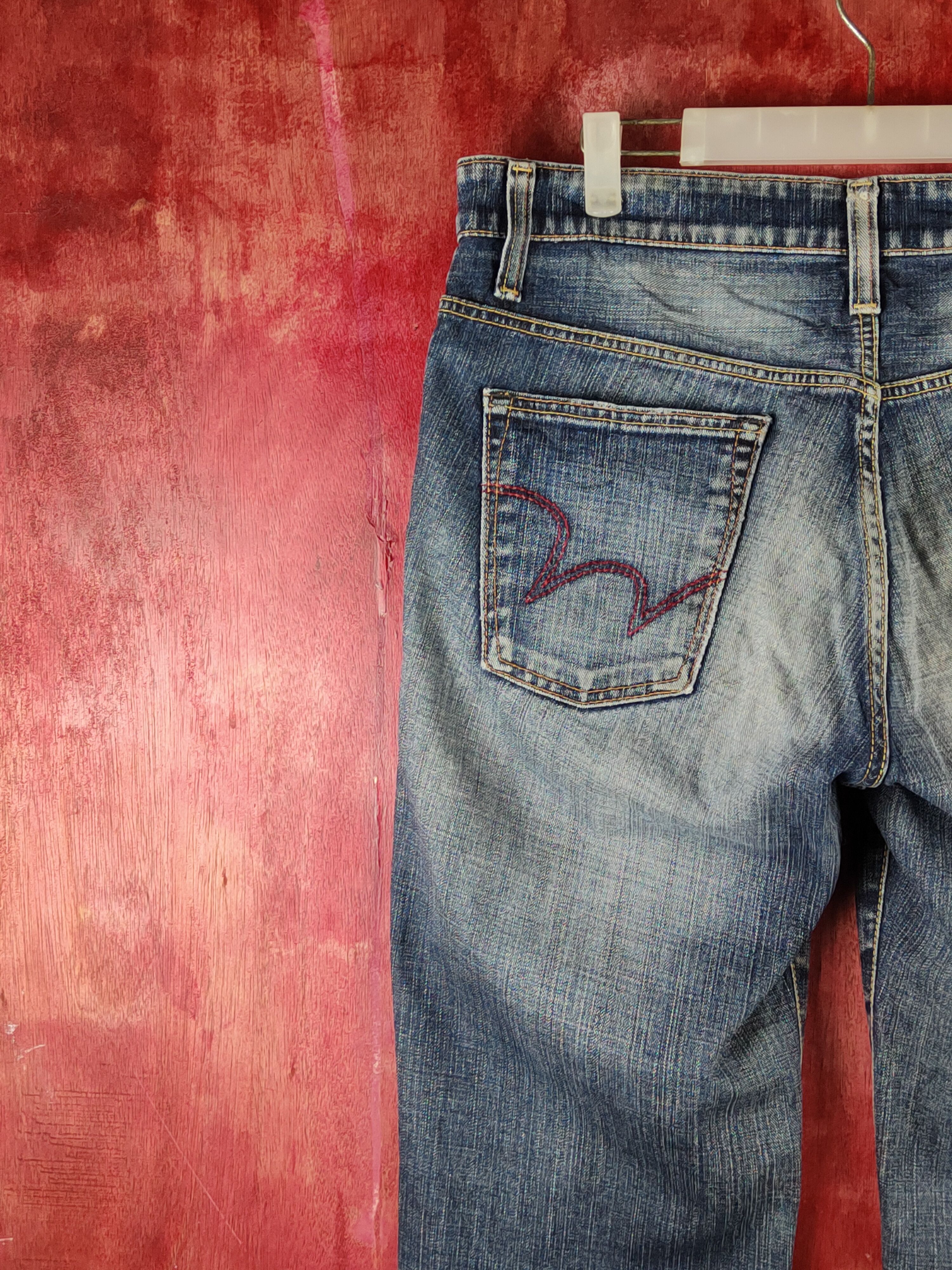 Edwin Edwin Dark Blue Faded Distressed Ripped Jeans #S2332 Size US 33 - 12 Thumbnail