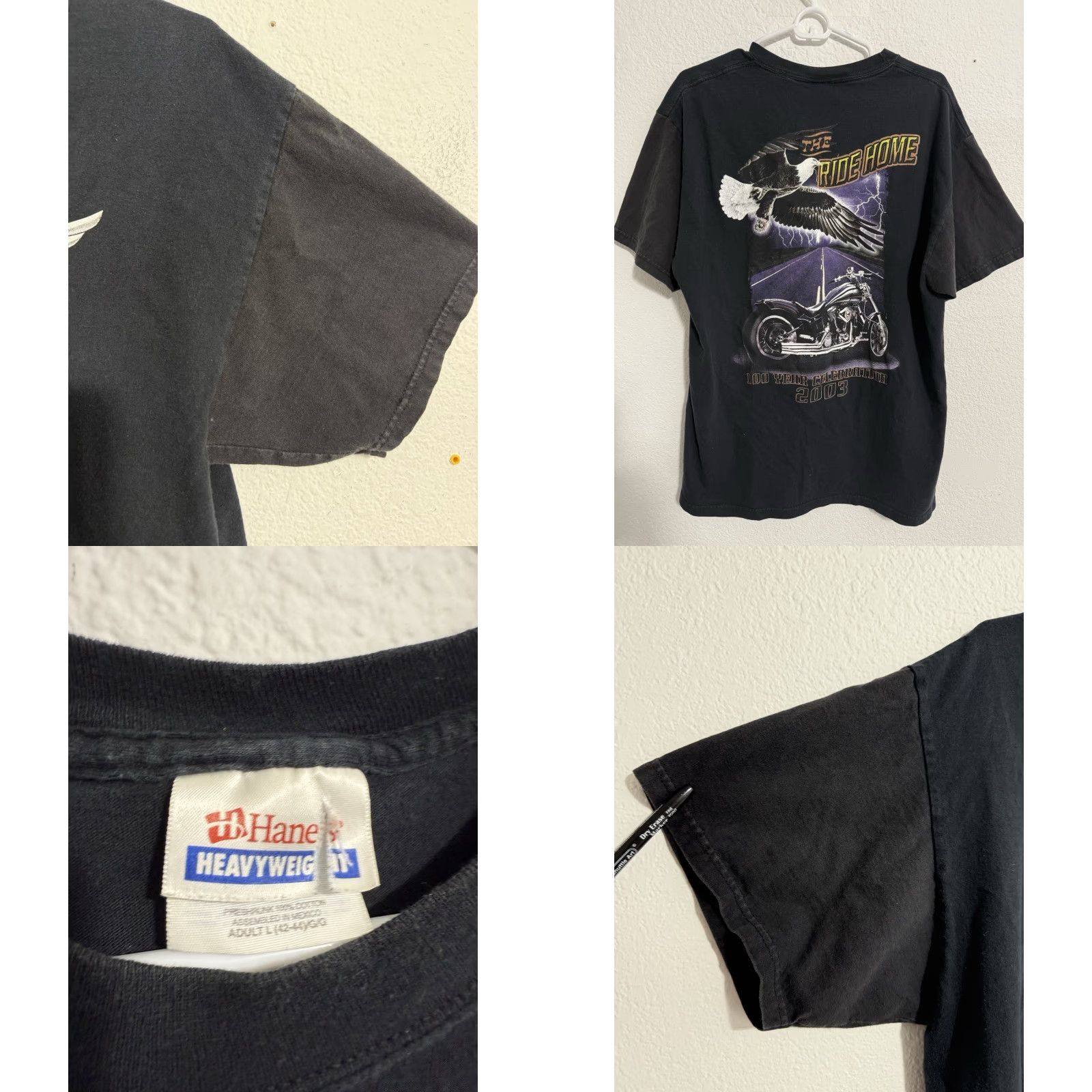Hanes Vtg Hanes Motorcycle T-Shirt L Black Graphic Print Crew Neck Mens 1980s 2003 Eagle Milwaukee Speed Limit Size US L / EU 52-54 / 3 - 8 Thumbnail