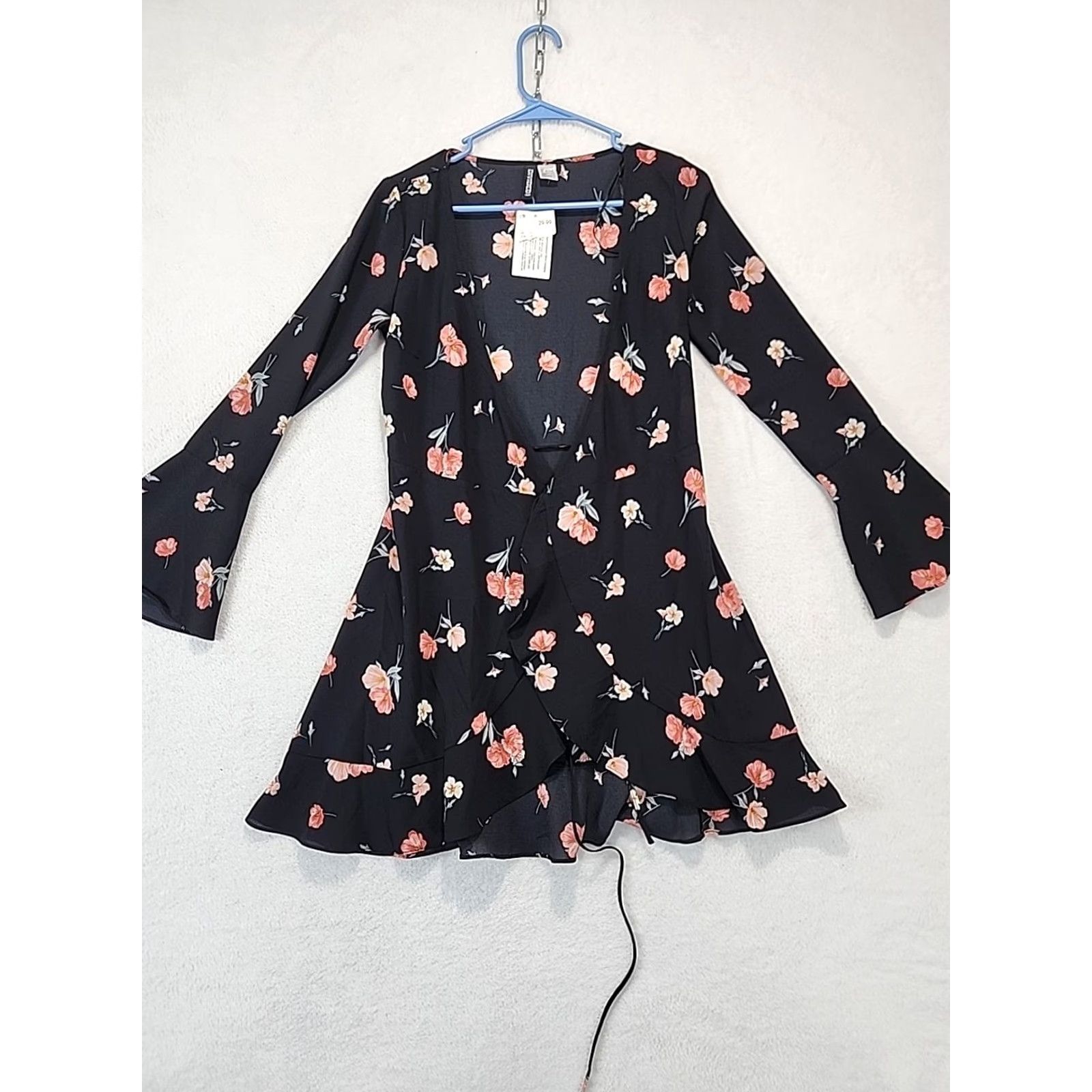 H&M H&M Divided Women's Size 0 Black Floral Open Tie Front Kimono Top Flowing Duster Shirt Womens Size XS / US 0-2 / IT 36-38 - 4 Thumbnail