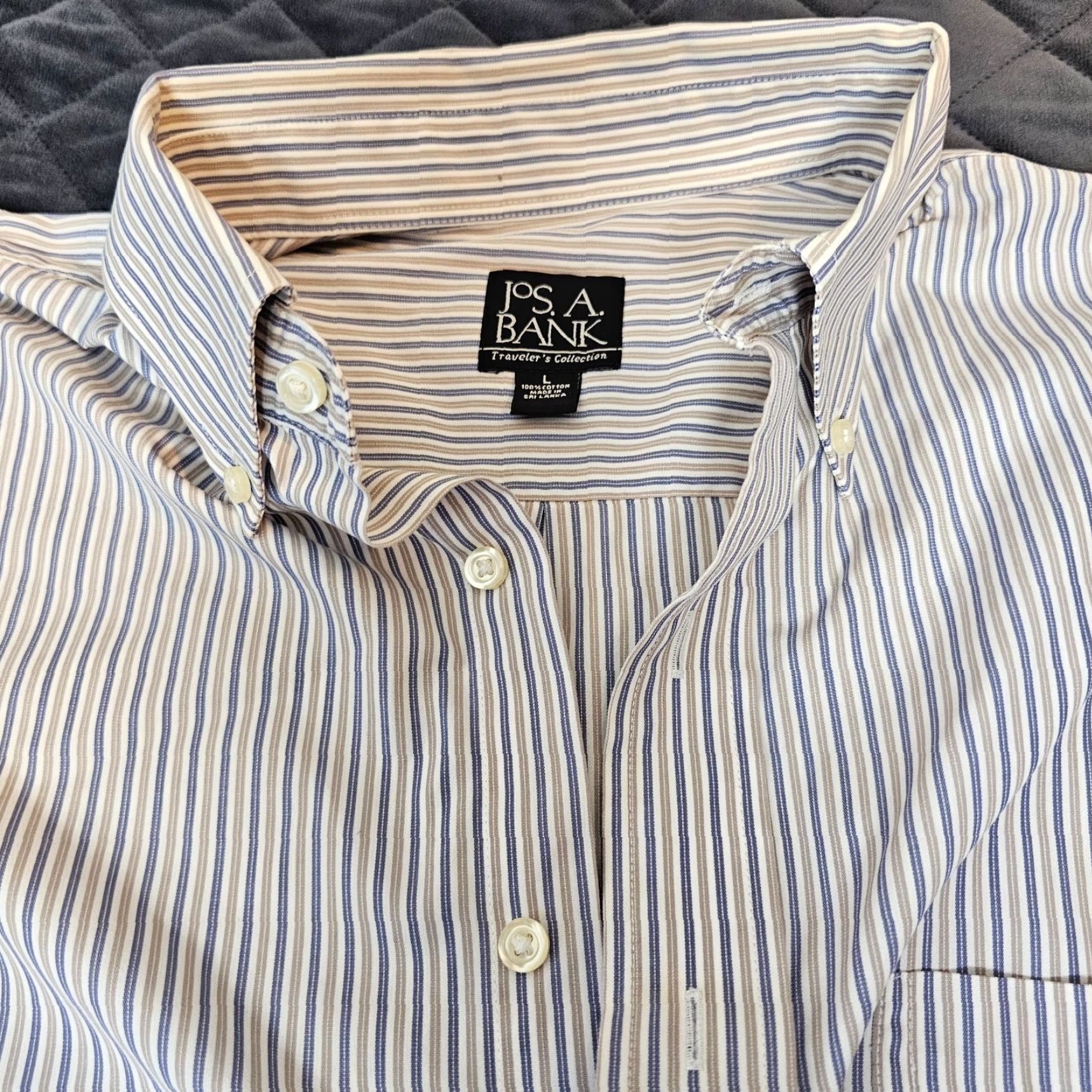 Jos. A. Bank Jos A Bank Traveler's Collection Mens L Long Sleeve Button Down White Blue Shirt Size US L / EU 52-54 / 3 - 3 Thumbnail