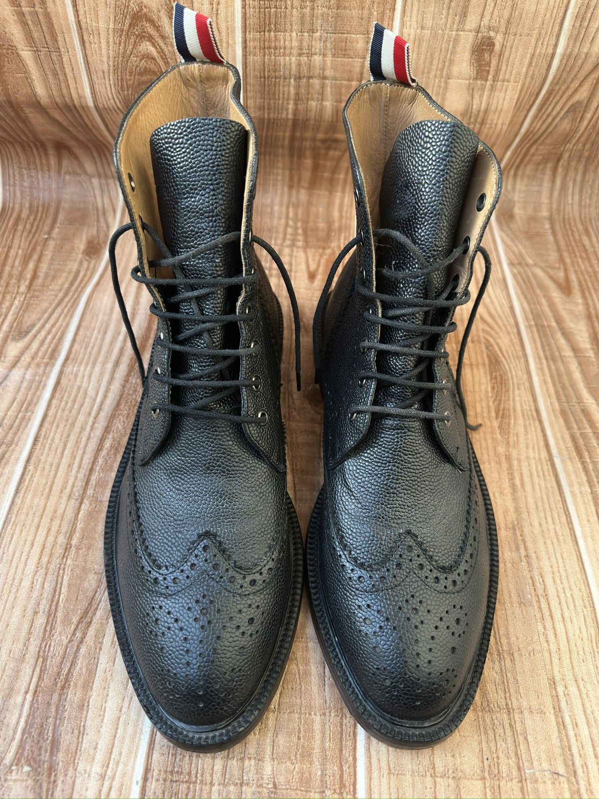 Thom Browne Thom Browne Pebble-Grain Leather Brogue Boots – Black Size US 8.5 / EU 41-42 - 2 Thumbnail