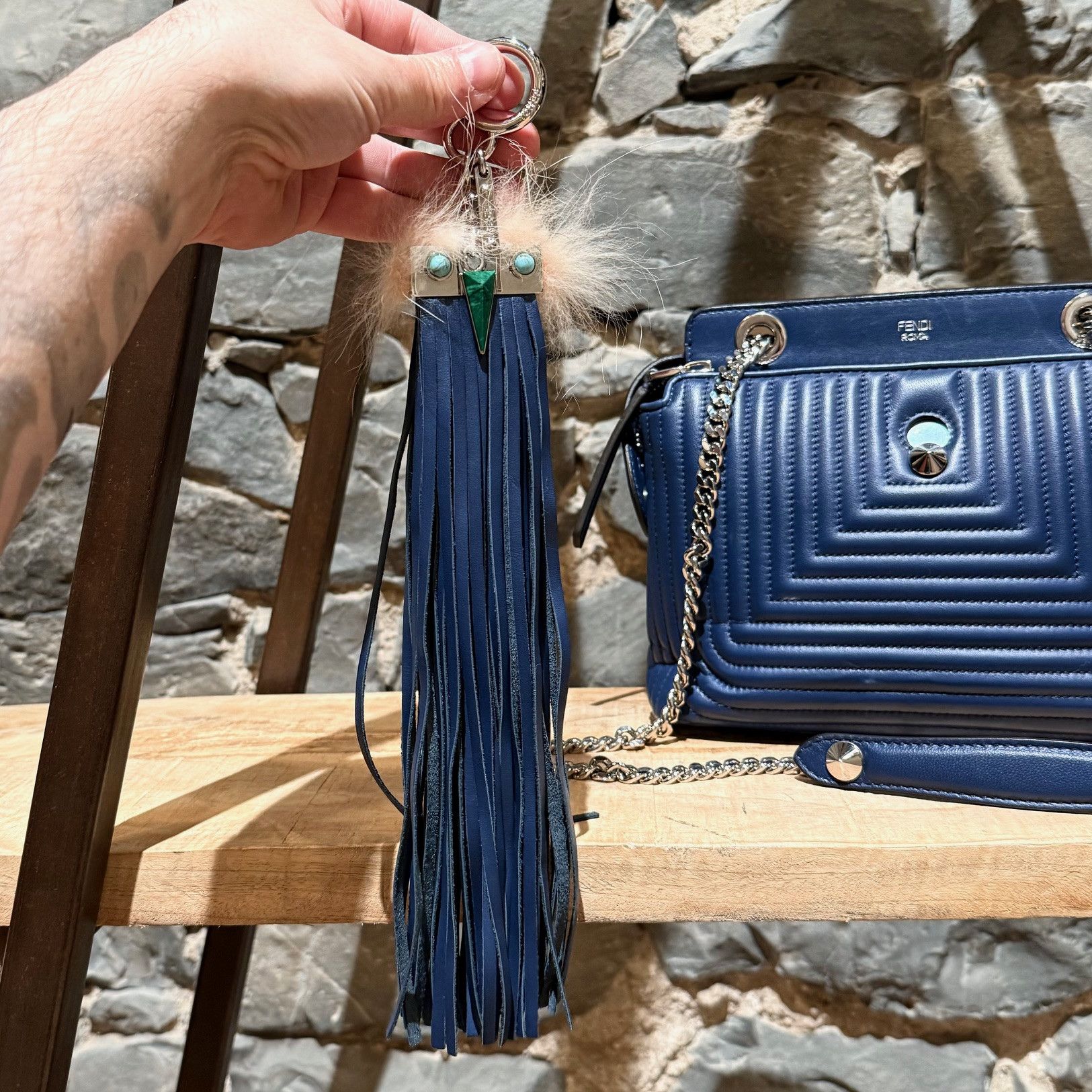 Fendi Fendi Navy Blue Leather DotCom Small Chain Bag W/ Bug Charm Size ONE SIZE - 15 Thumbnail