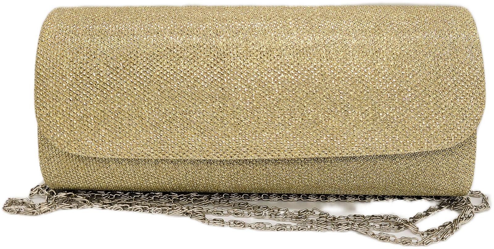 Unknown London Elegant Gold Glitter Evening Clutch with Chain Strap Size ONE SIZE - 1 Thumbnail