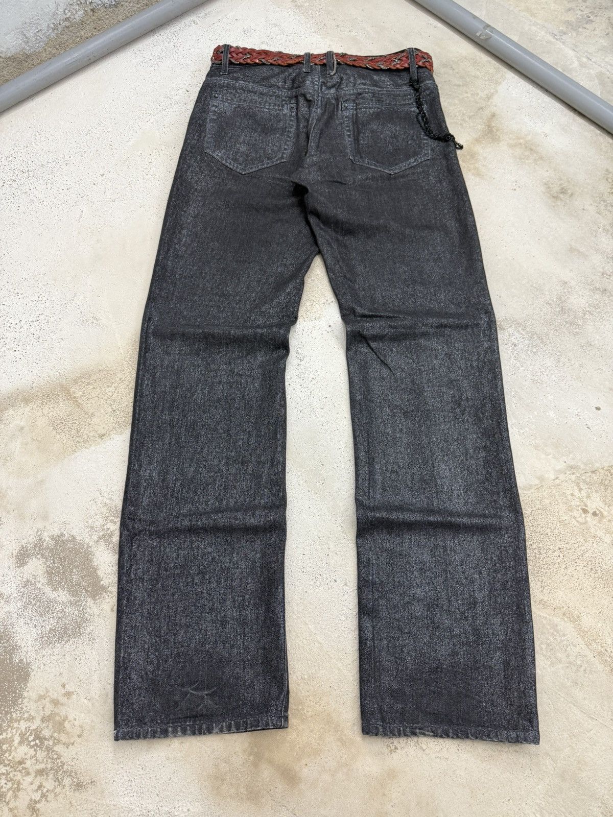 If Six Was Nine Buona Giornata Black Coated Shine Loose Straight Jeans Size US 30 / EU 46 - 2 Thumbnail