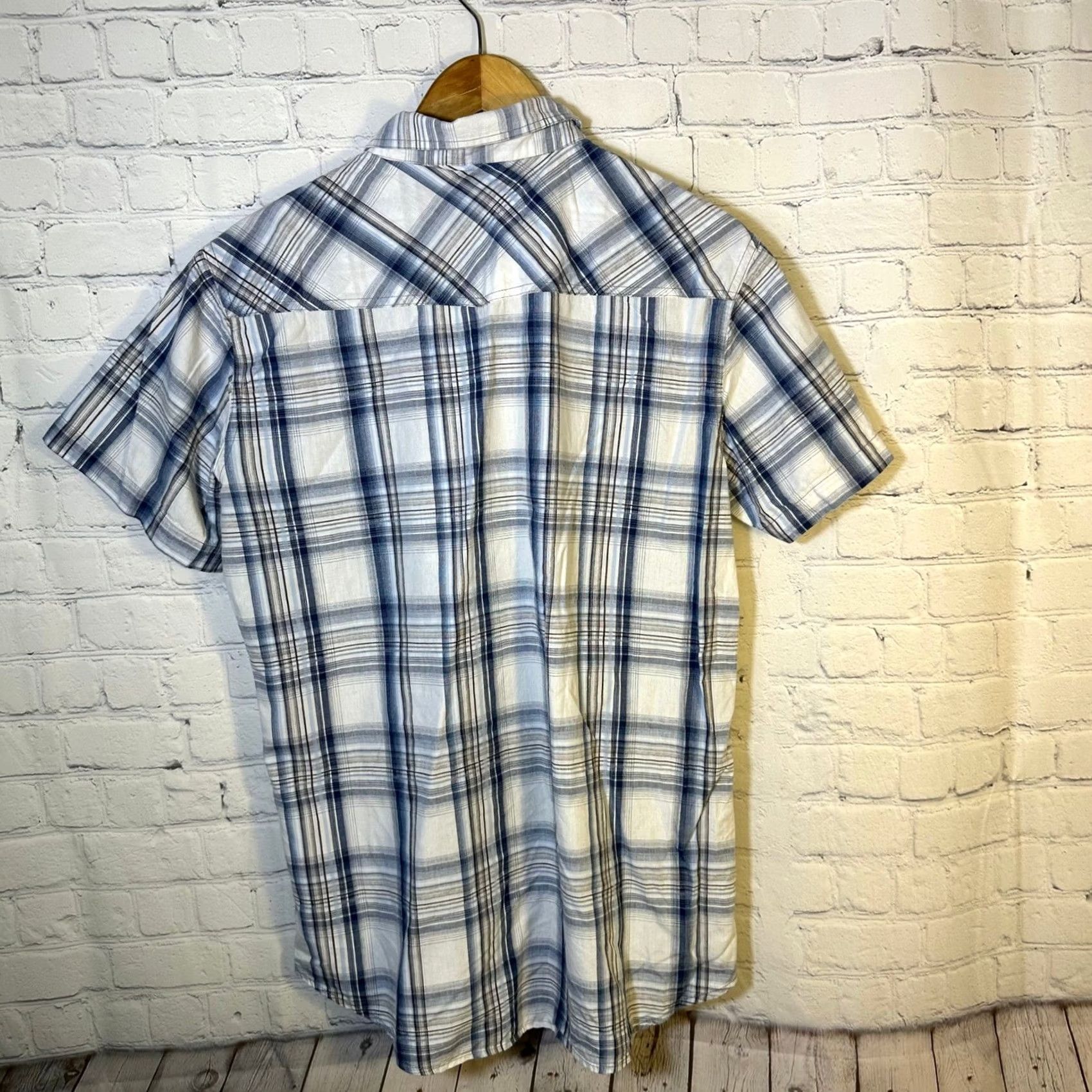 JNCO JNCO Crown Brand Mens Blue White Plaid Short Sleeve Western Button Up Shirt L Size US L / EU 52-54 / 3 - 6 Thumbnail
