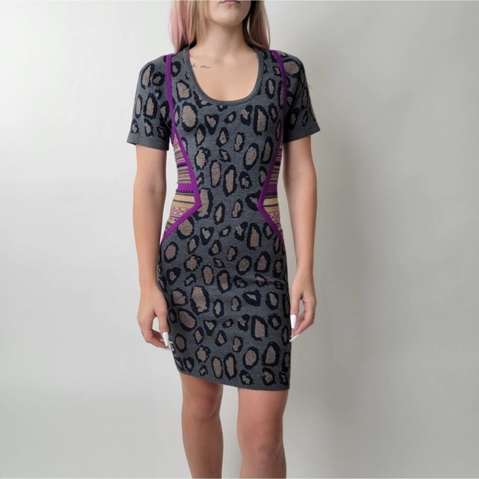 Designer Cut25 by Yigal Azrouël Boa Leopard Bodycon Sweater Dress Size XS / US 0-2 / IT 36-38 - 6 Thumbnail