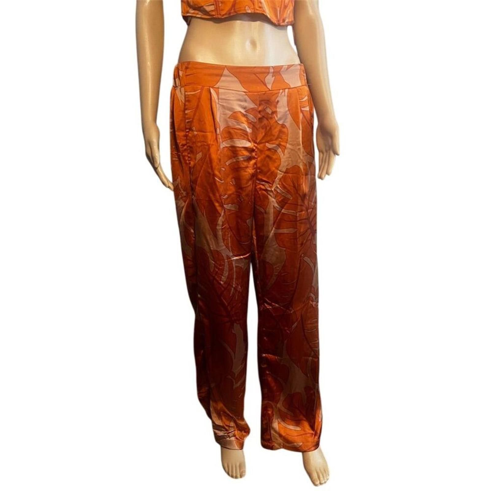 Other Rachel Zoe 2 Piece Orange Satin Corset Top Wide Leg Pants S Size 28" / US 6 / IT 42 - 5 Thumbnail