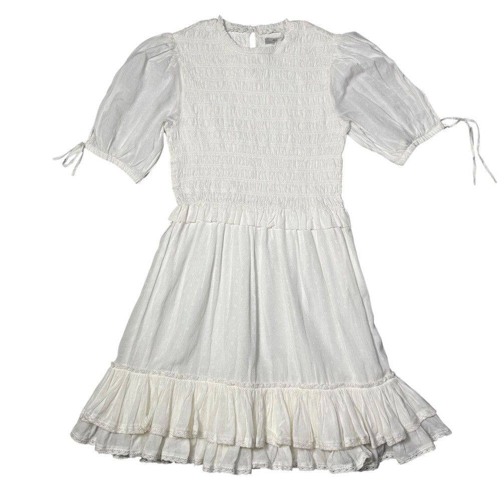 Allsaints New AllSaints Jaya Smocked Ruffle Ivory Viscose Mini Dress Size S / US 4 / IT 40 - 4 Thumbnail