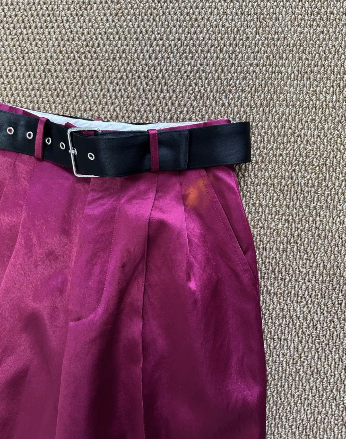 Peter Do Peter Do Red Satin Belted Trousers, Early Classic Model K23 Size 25" / US 0 / IT 36 - 3 Thumbnail