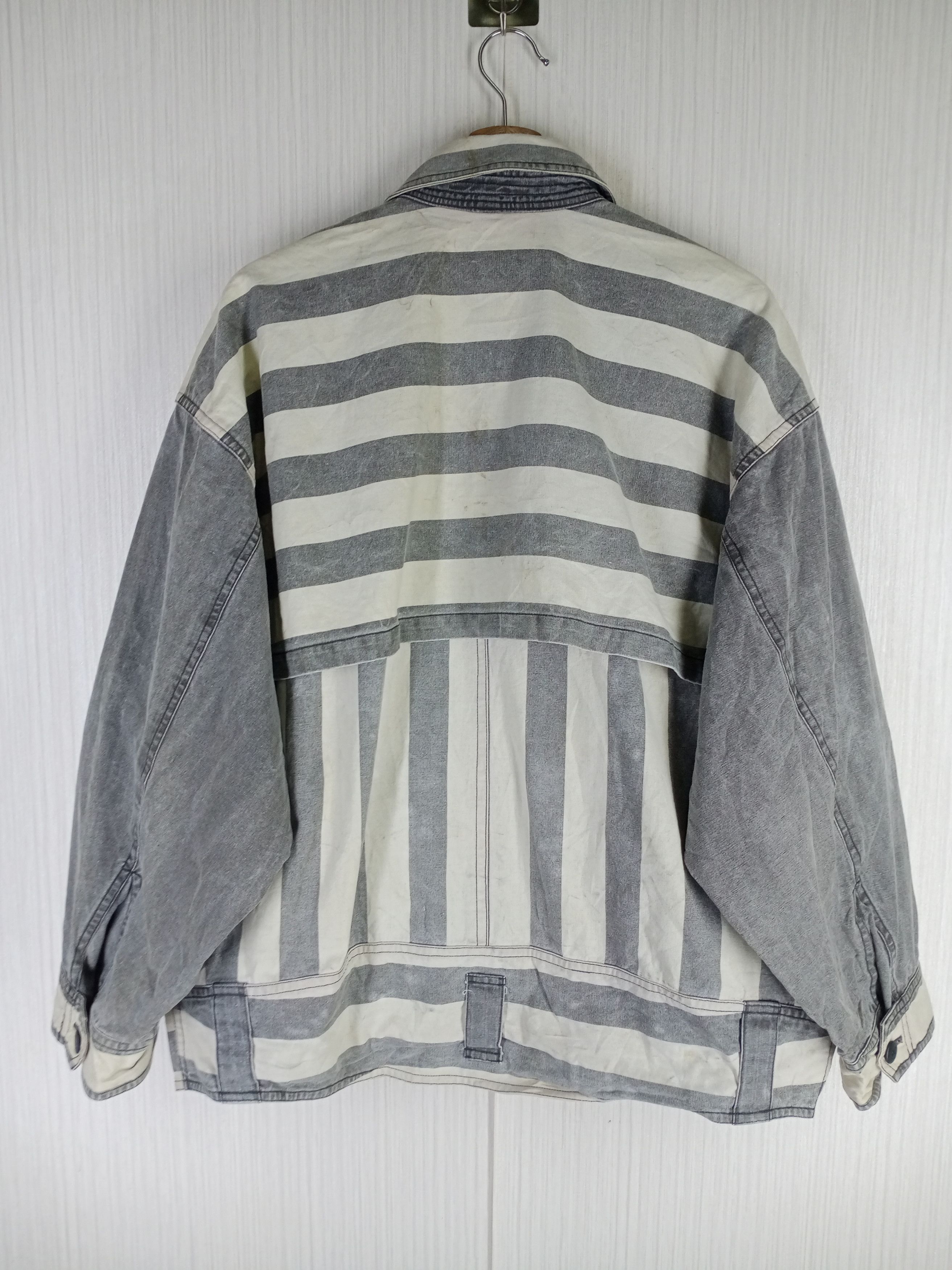 Issey Miyake ONLY ONE Vintage Issey Miyake Striped Denim Bomber Jacket Size US XL / EU 56 / 4 - 9 Thumbnail