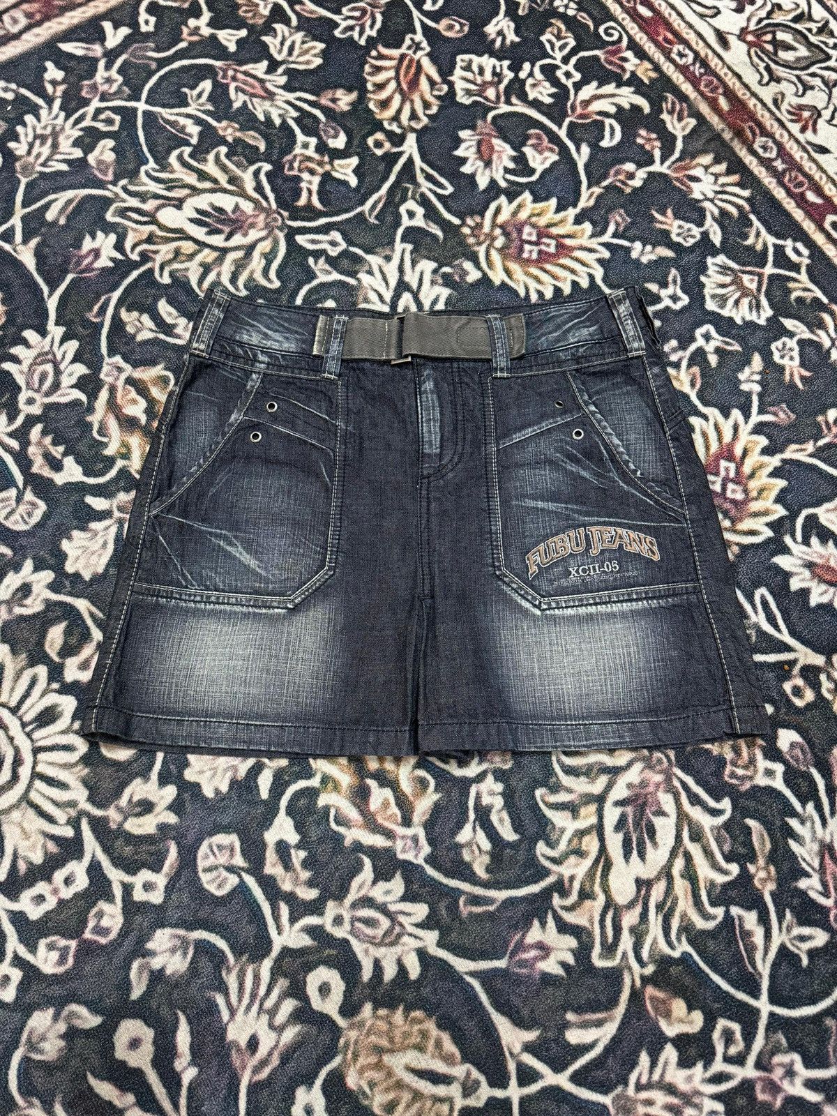 Seditionaries Vintage Fubu Jeans Punk Grunge Mini Skirt Denim Punk Skirt Size 30" / US 8 / IT 44 - 2 Thumbnail