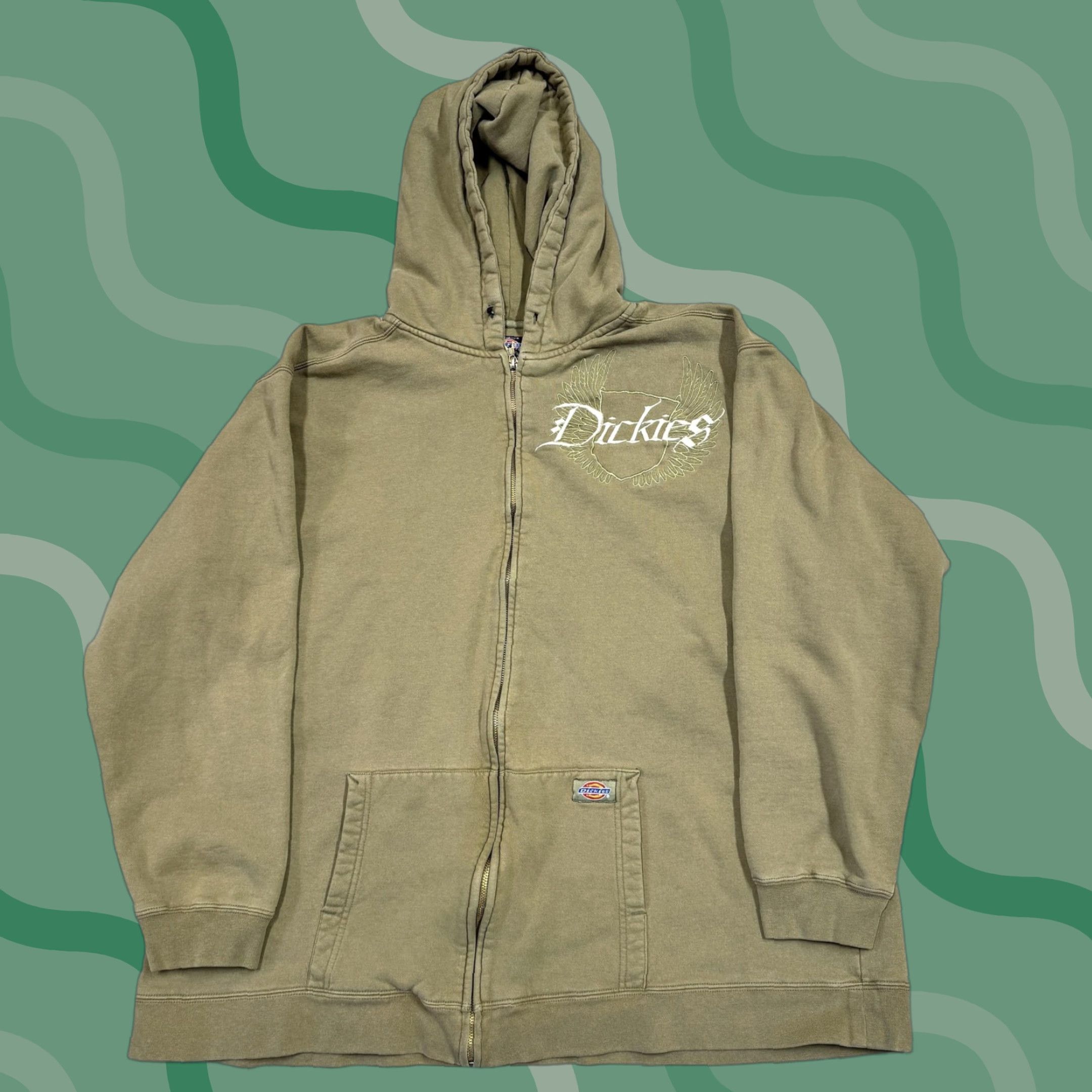 Dickies Dickies Hoodie Mens 2XL Full Zip Green Graphic Print Hooded Pockets Fleece Cotton Polyester Vintage No Size US XXL / EU 58 / 5 - 1 Thumbnail
