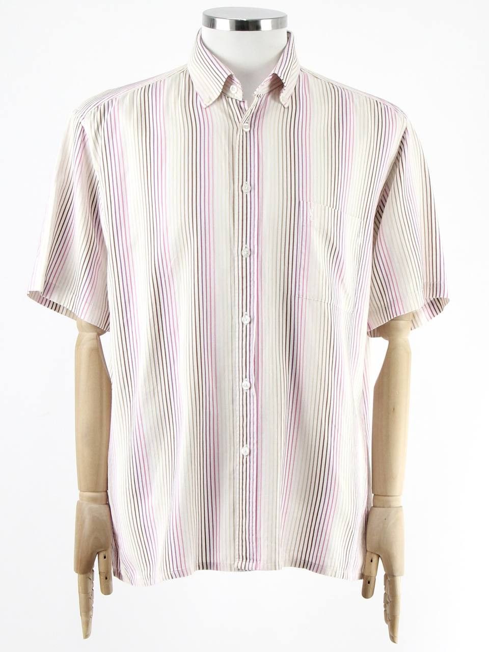 Yves Saint Laurent YVES SAINT LAURENT Textured striped shirt logo short sleeves Size US XL / EU 56 / 4 - 1 Thumbnail