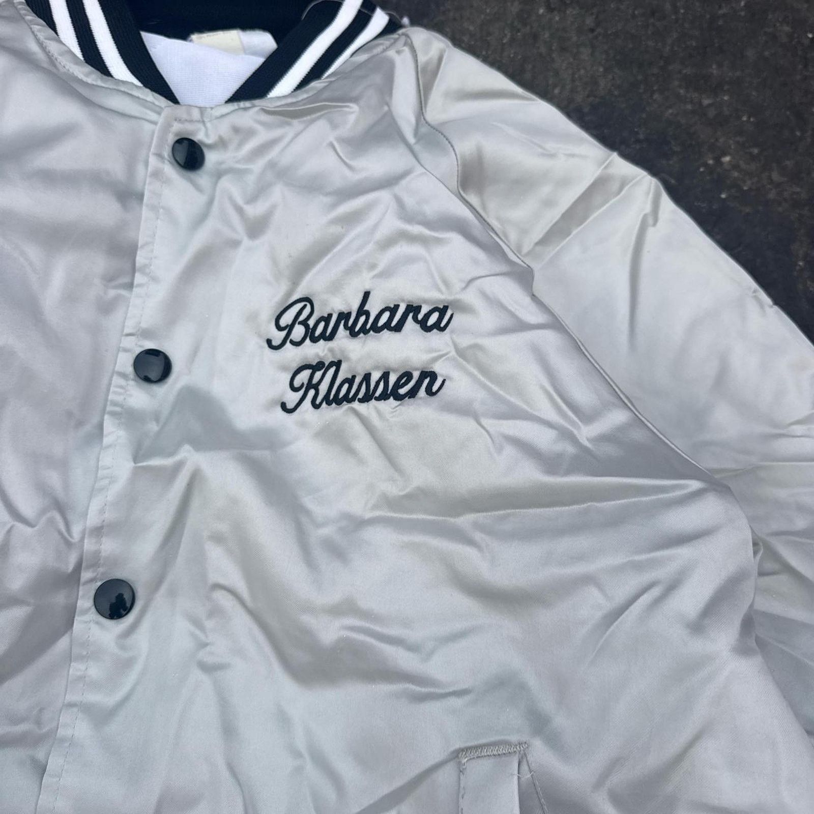 Vintage Vintage 80s Retro Satin Jacket with Arm Patches –Size Medium Size US M / EU 48-50 / 2 - 4 Thumbnail