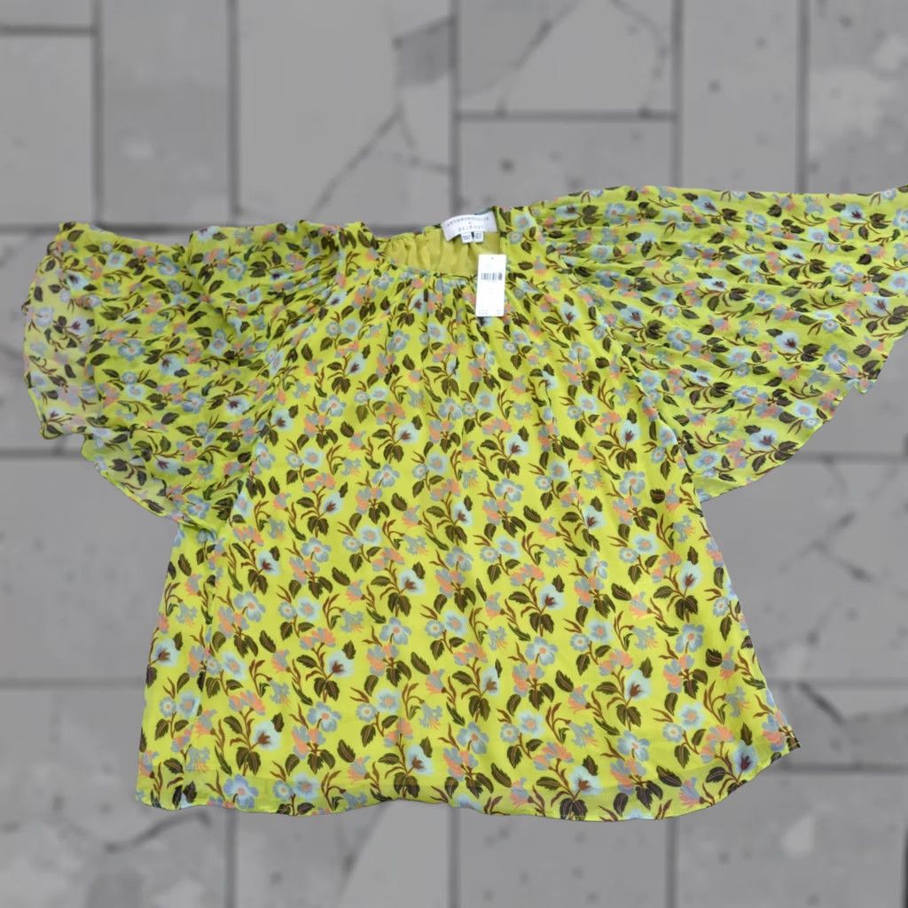 Anthropologie Anthropologie x Delpozo Blouse 6 Yellow Floral Batwing NEW Women Regular Viscose Crew Neck Button Casual Party/Cocktail Fall Spring Summer Womens Size M / US 6-8 / IT 42-44 - 1 Thumbnail