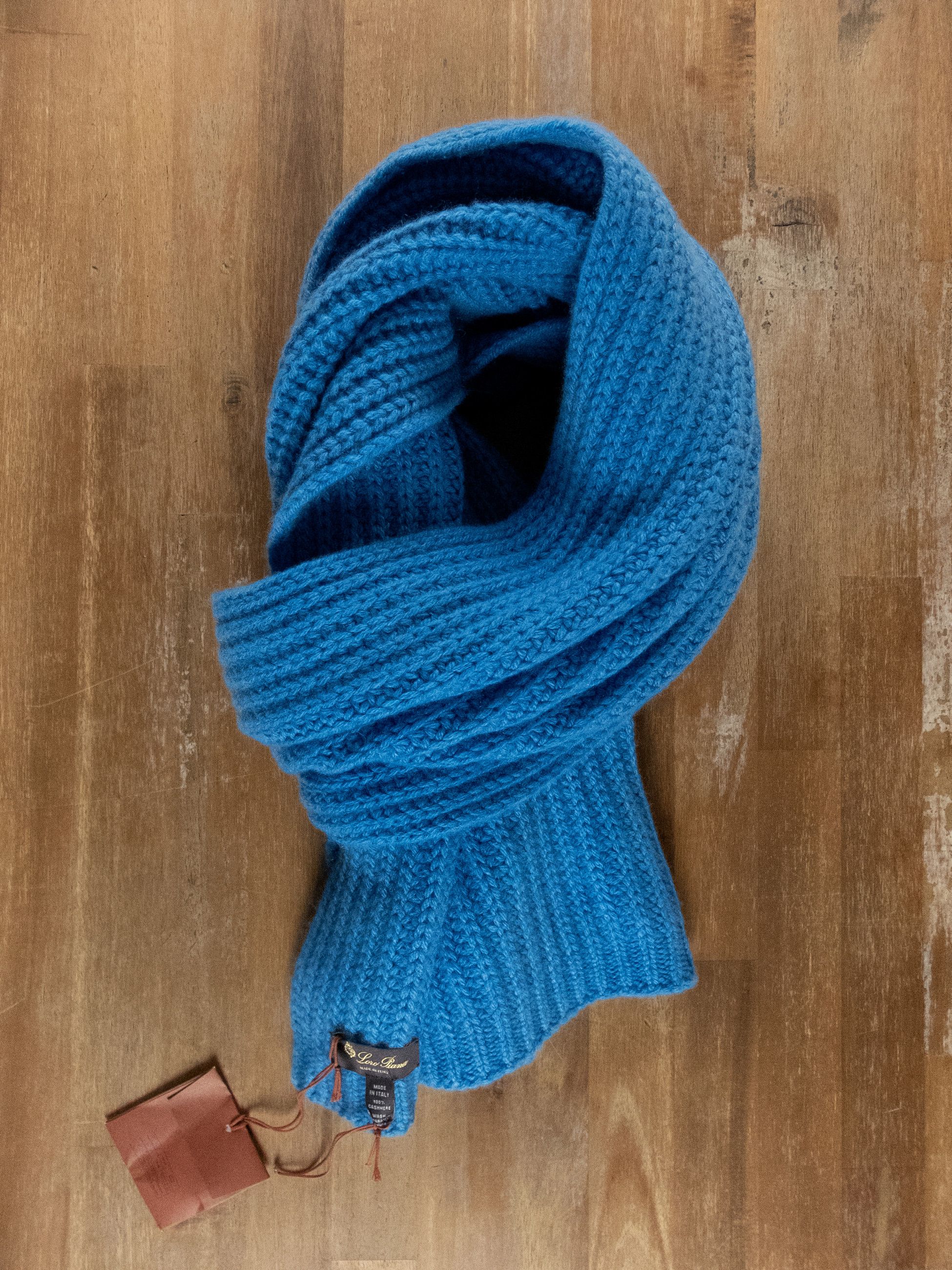 Loro Piana LORO PIANA Davenport blue ribbed knit soft cashmere scarf Size ONE SIZE - 4 Thumbnail
