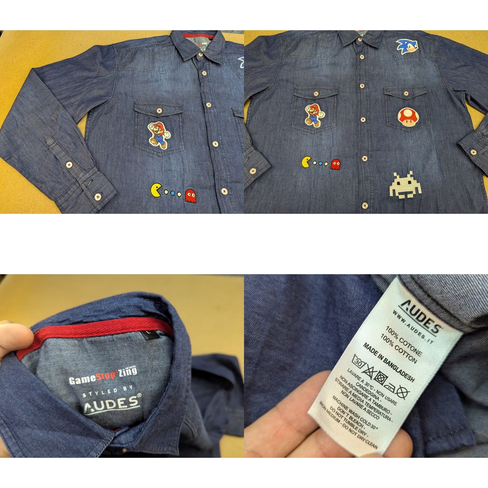 Denime Audes Gamestop Zing Pop Culture Button Up Shirt Denim L Australia Men Blue Cotton Denim Shirt Long Sleeve Button-Up Casual Pocketed collared Mens 90s? Size US L / EU 52-54 / 3 - 8 Thumbnail