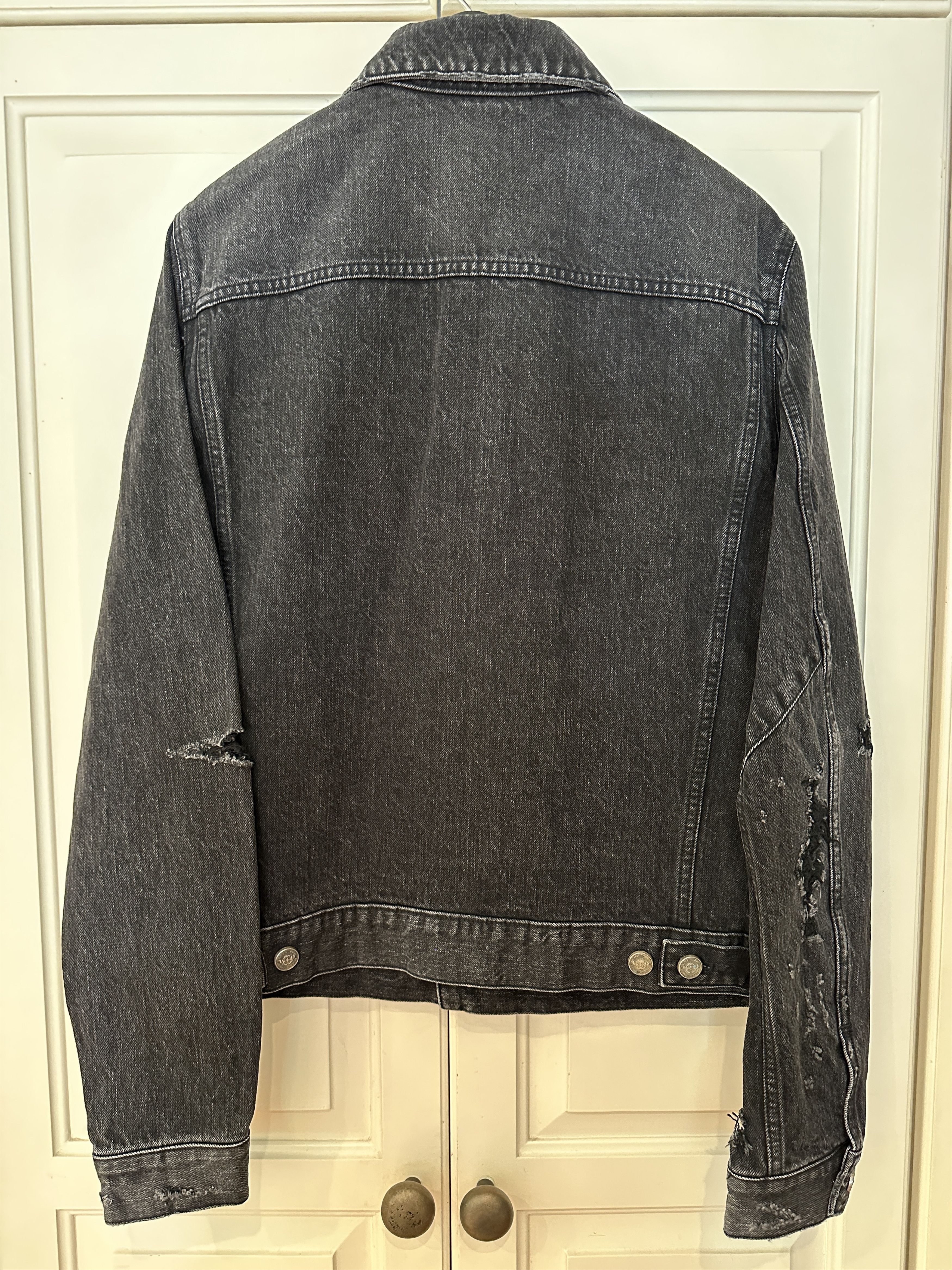 Balmain BALMAIN BLACK DISTRESSED DENIM PLEATED PLACKET JACKET Size US M / EU 48-50 / 2 - 4 Thumbnail