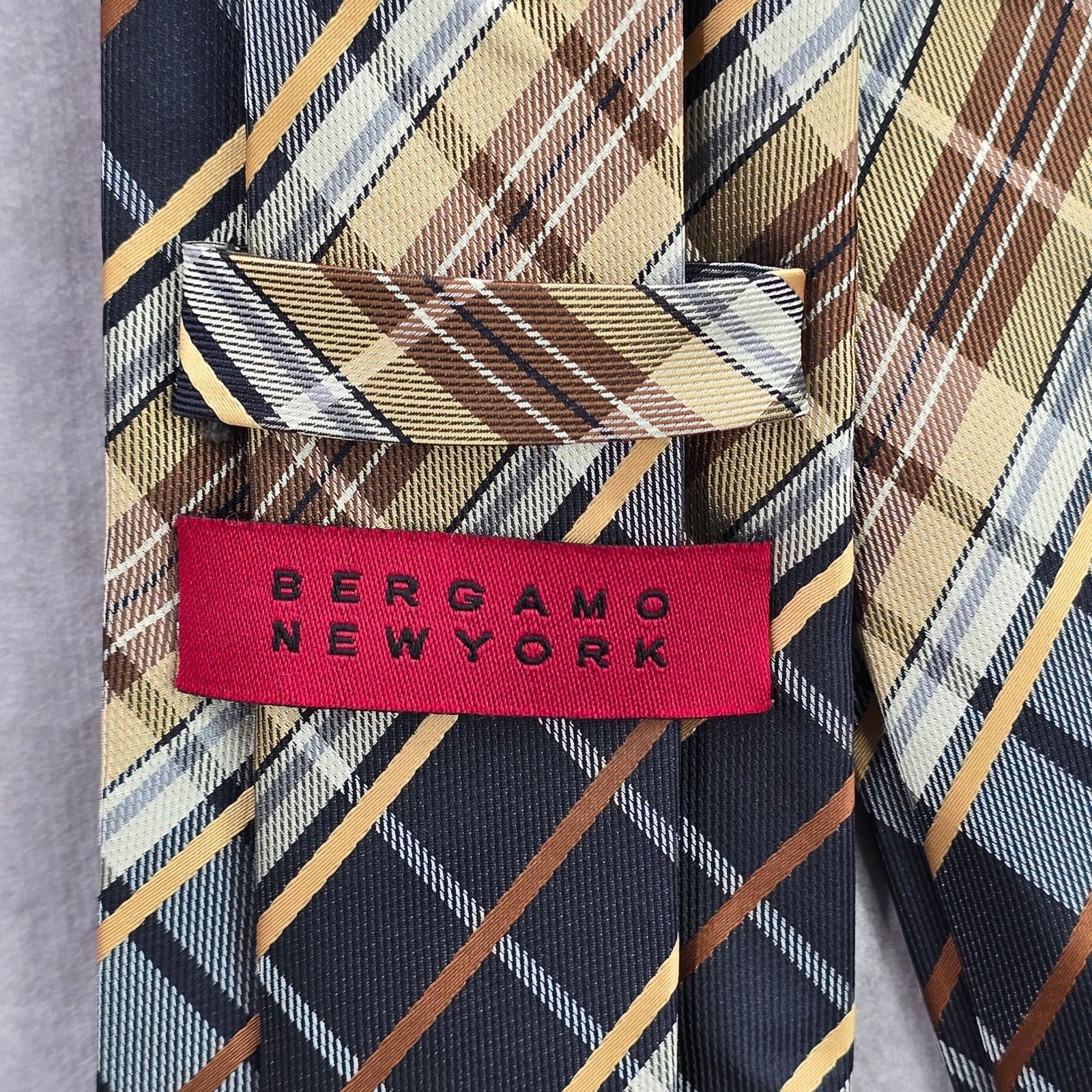 Bergamo New York Bergamo New York Black Gold Plaid Tartan 100% Poly Neck Tie Size 30 - 4 Thumbnail