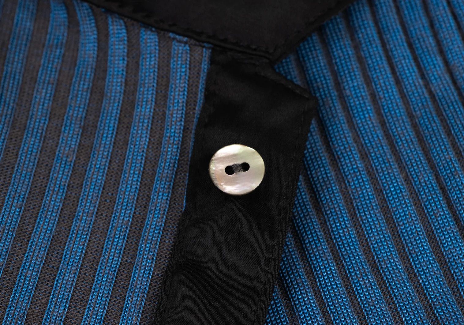 Jean Paul Gaultier Satin Color Ribbed Long Sleeve Polo Shirt in Blue Black Size US M / EU 48-50 / 2 - 5 Thumbnail