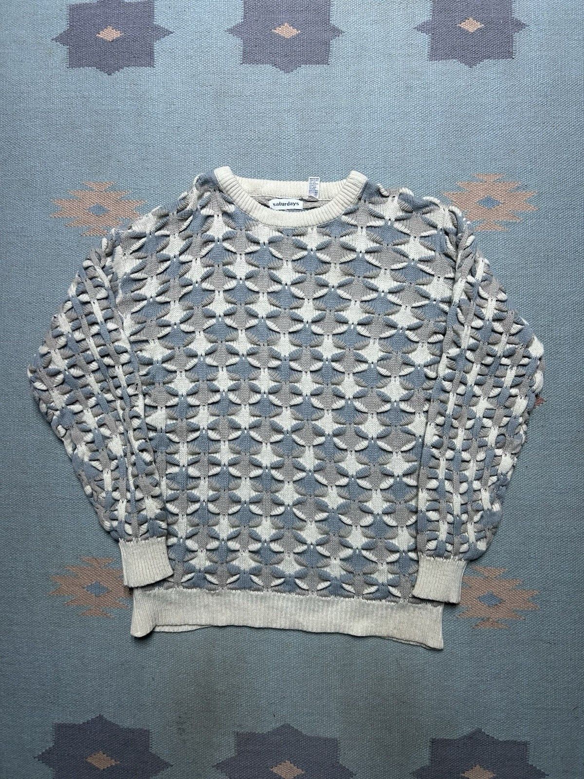 Vintage Vintage acrylic sweater deep knit 3D textured geometric larg Size US L / EU 52-54 / 3 - 1 Thumbnail