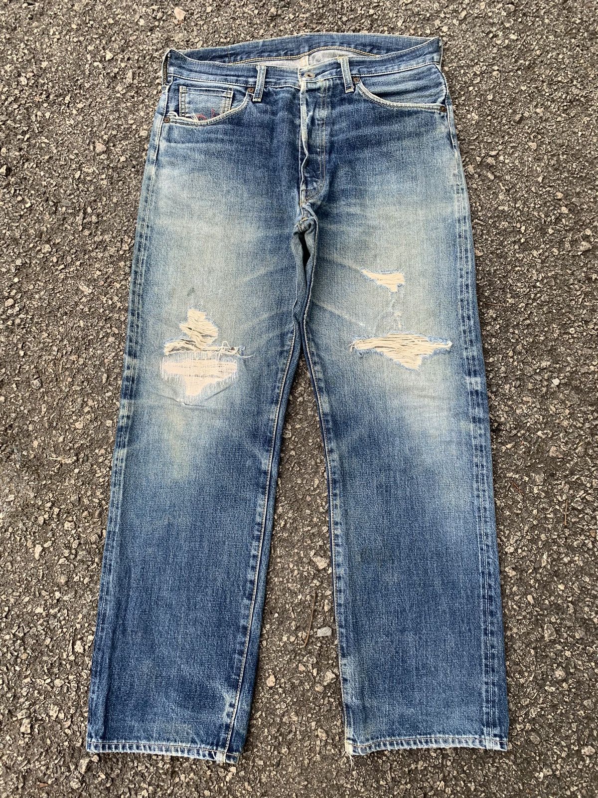 Jean × Kamakura Kamakura Red Button Fly Japanese Selvedge Distressed Denim🎌 Size US 33 - 2 Thumbnail