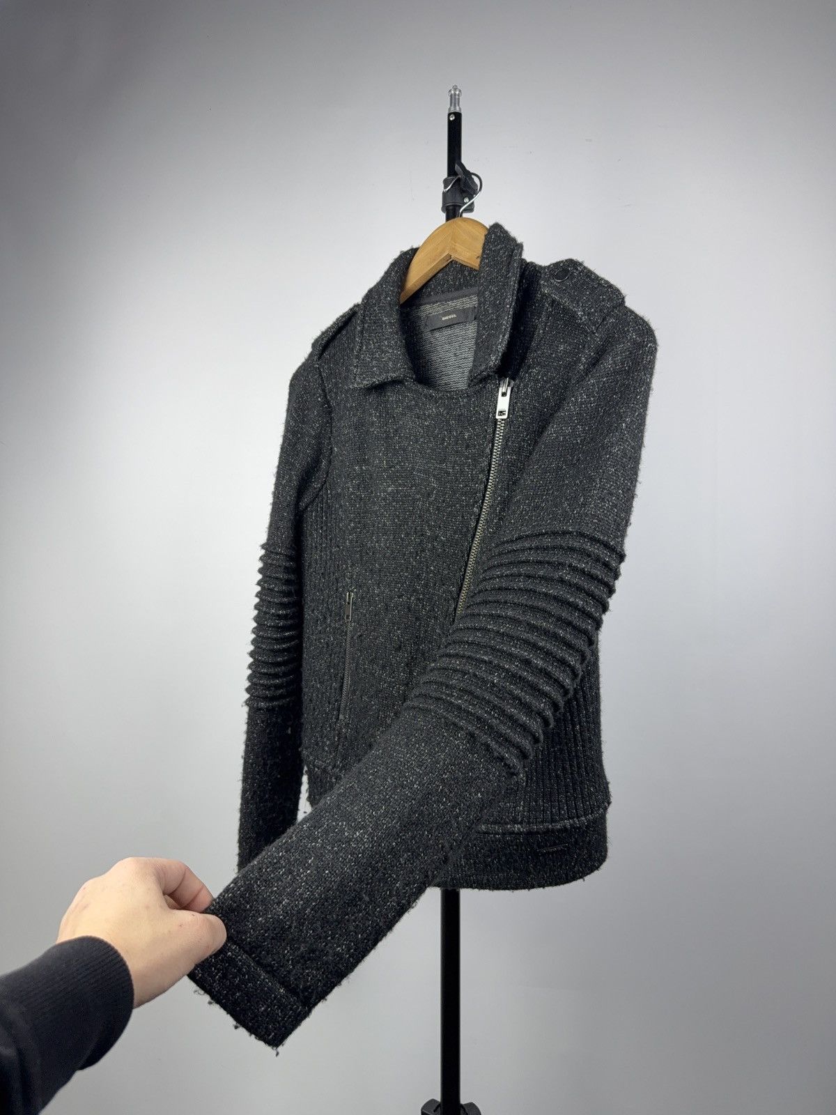 Diesel Luxury Diesel Wool Moto Knit Jacket Asymmetrical Zip Biker Size M / US 6-8 / IT 42-44 - 9 Thumbnail