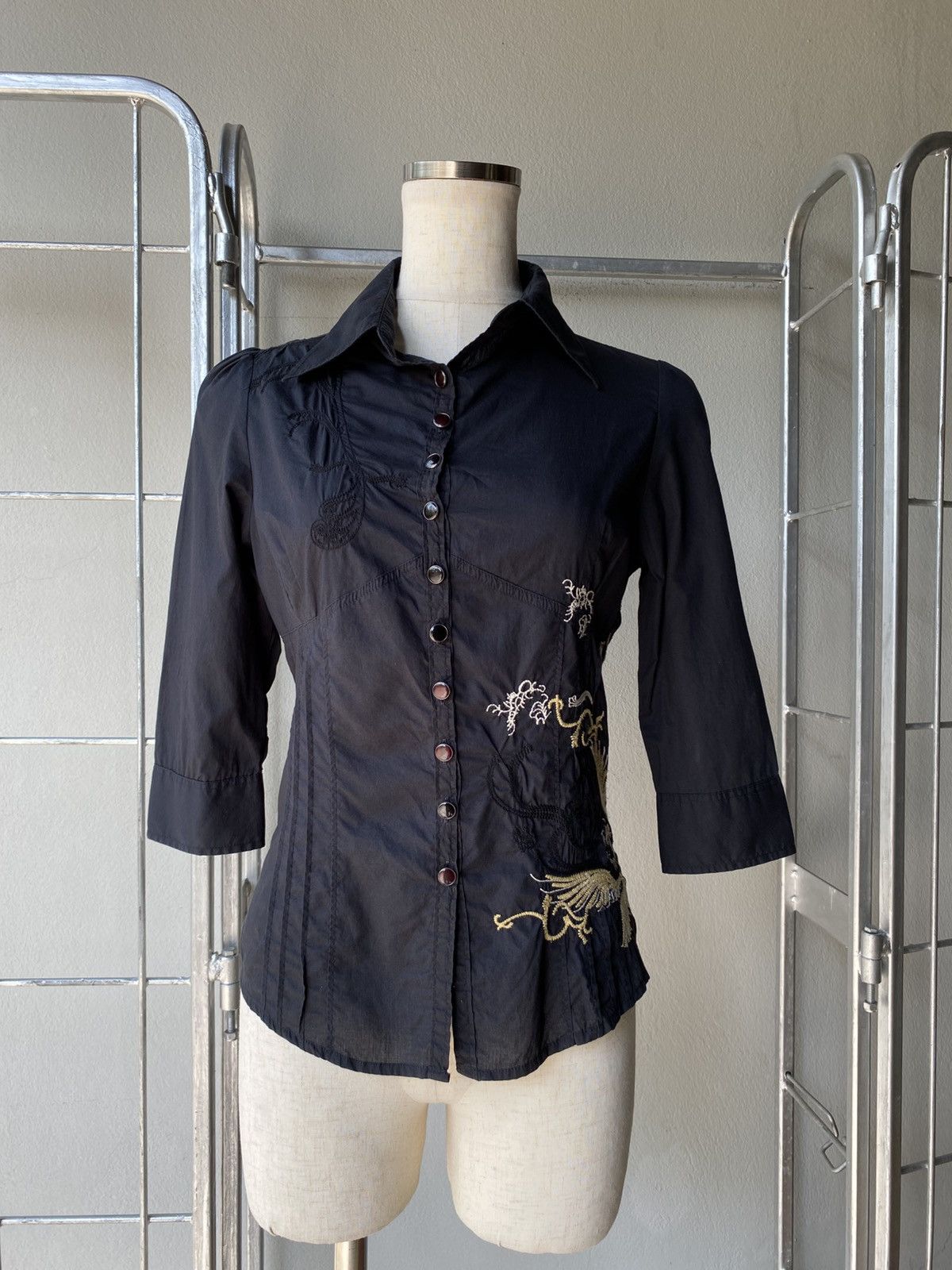 Diesel DIESEL Black Embroidered Button-Up Shirt Size XS / US 0-2 / IT 36-38 - 1 Thumbnail