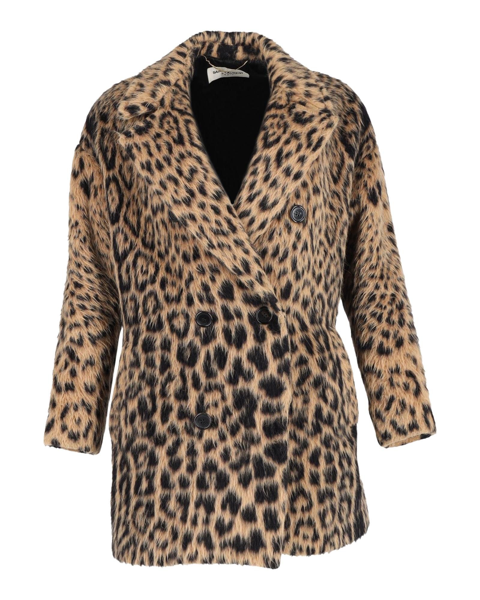 image of YVES Saint Laurent Animal Print Faux Fur Double-Breasted Coat By Saint Laurent, Women's (Size Small