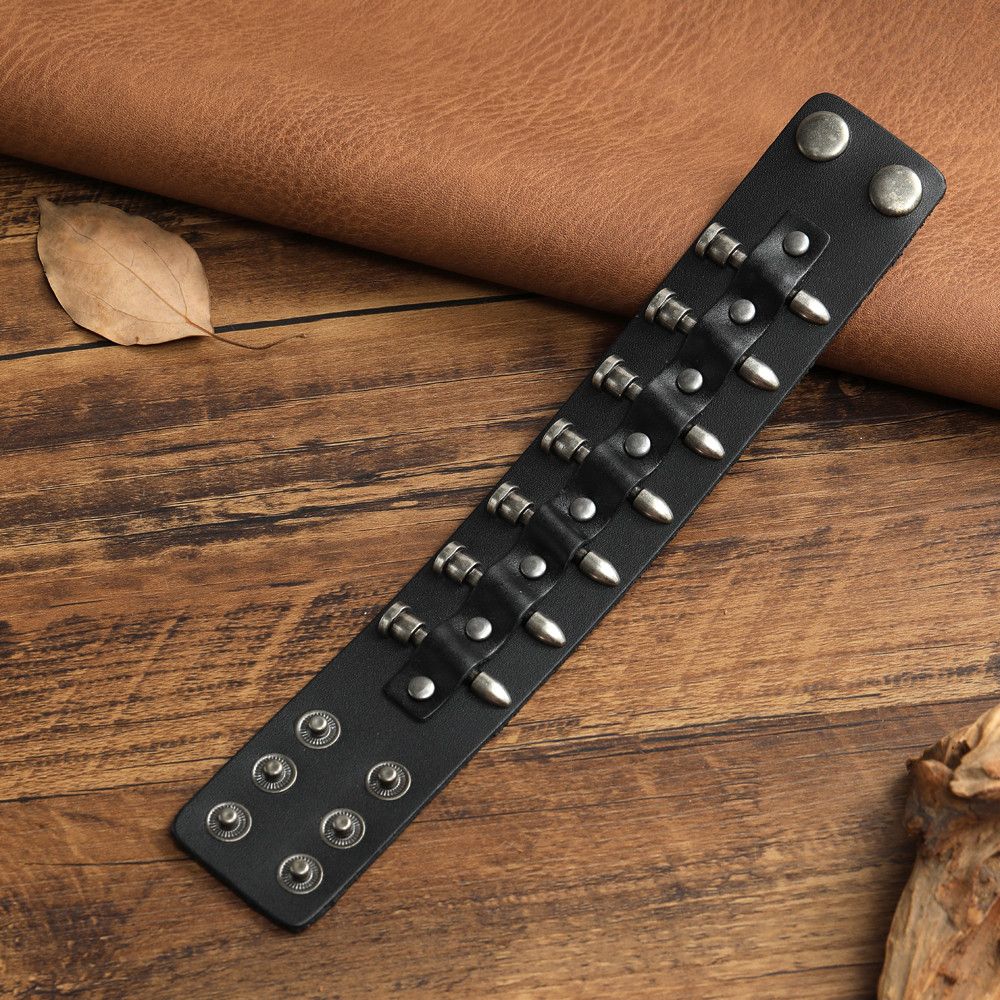Jewelry × Vintage 23cm Handmade Genuine Cuff Wide Leather Bracelet Size ONE SIZE - 3 Thumbnail