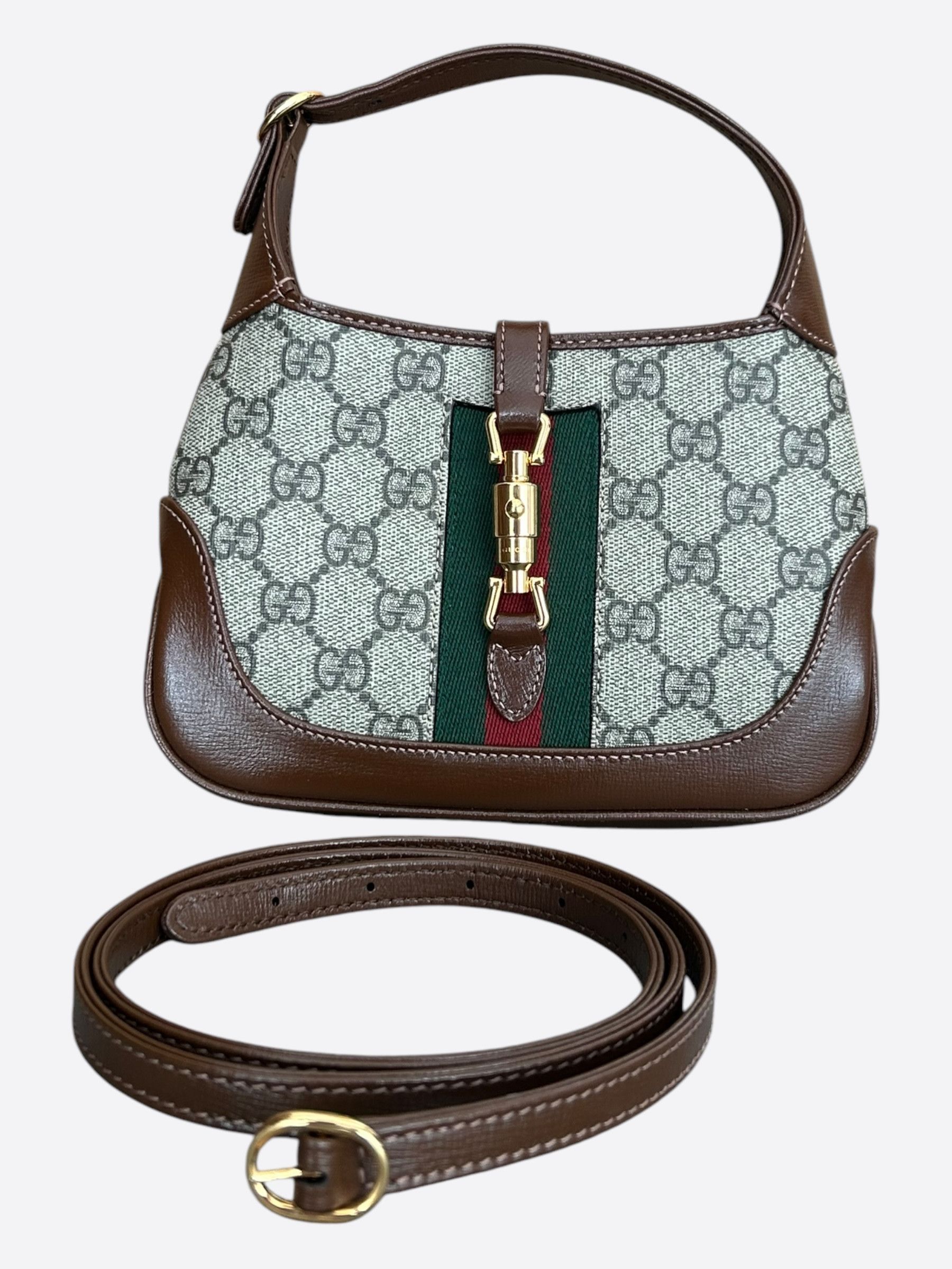 Gucci Gucci Beige & Brown GG Monogram Jackie 1961 Mini Bag Size ONE SIZE - 1 Thumbnail
