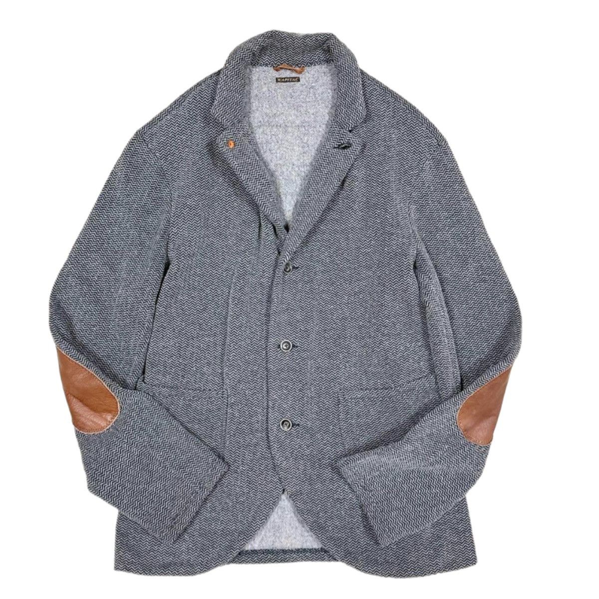 image of Kapital 3 Button Wool Leather Elbow Patch Blazer Jacket Coat in Grey, Men's (Size XL)