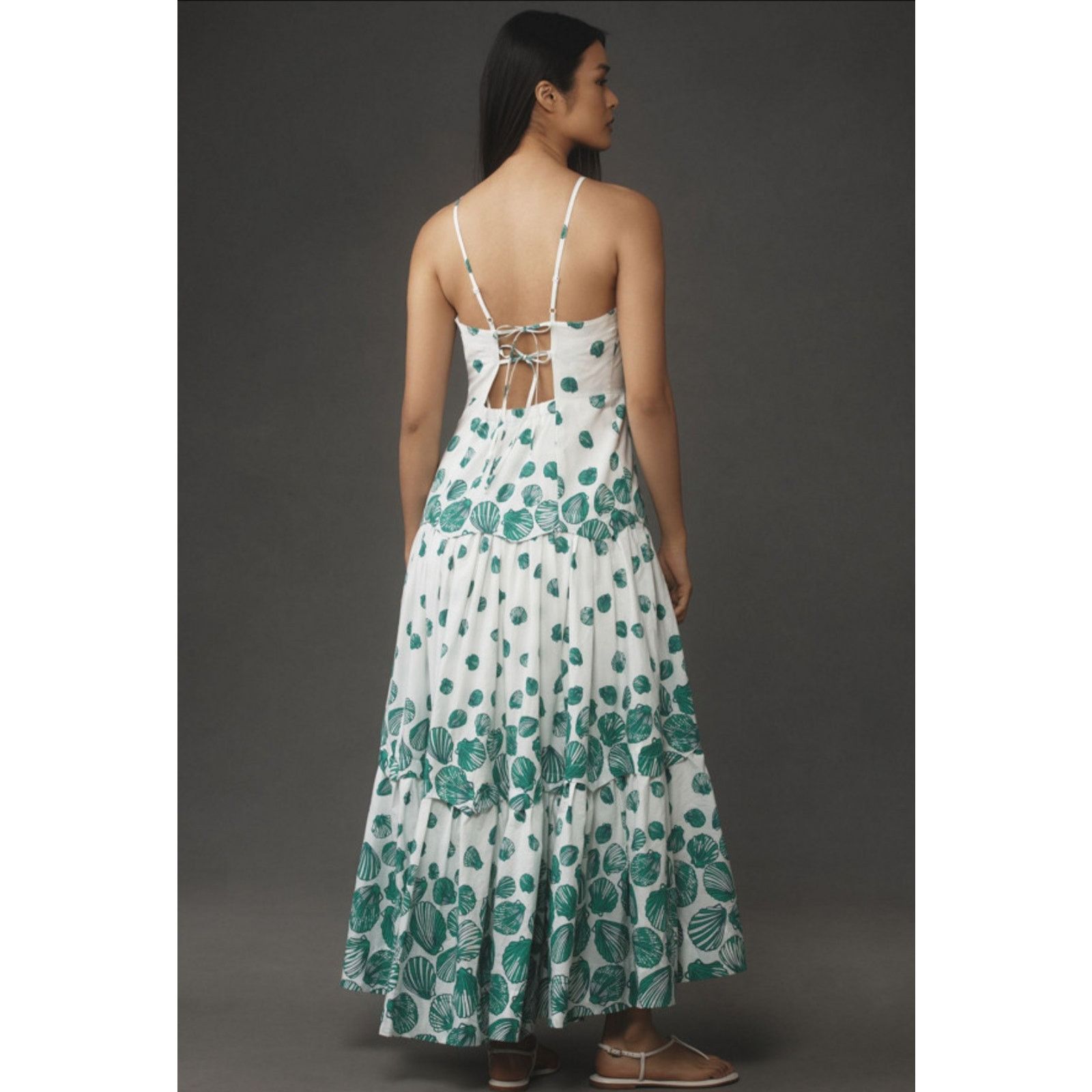 Anthropologie NWT Maeve Halter Tiered Maxi Dress $188 X-LARGE White Green Size XL / US 12-14 / IT 48-50 - 4 Thumbnail