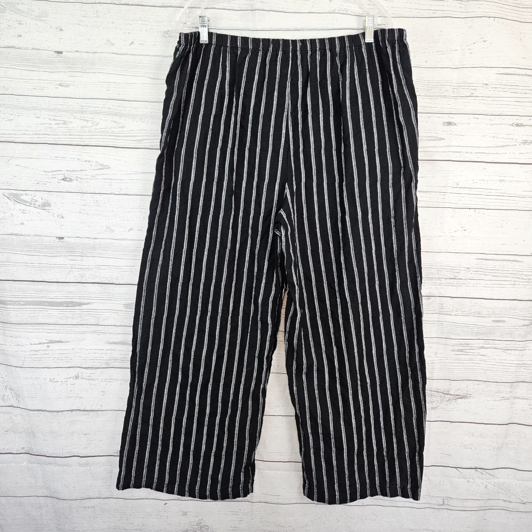 Habitat Habitat Womens Cropped Wide Leg Pants Sz Large Black Stripe Linen Cotton Size 36" / US 14 / IT 50 - 3 Thumbnail