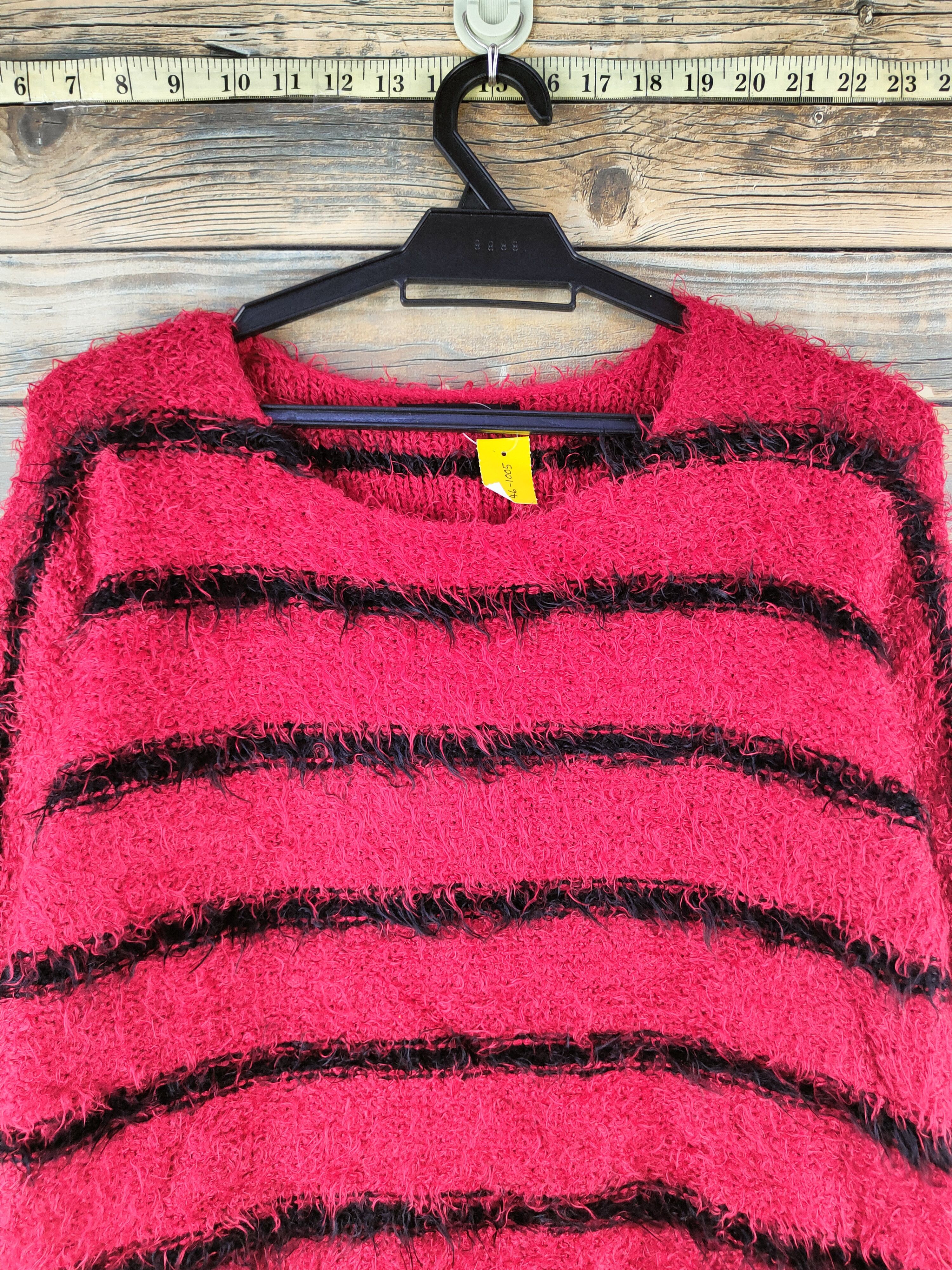 Japanese Brand DL Real X Red Black shaggy Fur Mohair Knitwear #46-1005 Size M / US 6-8 / IT 42-44 - 2 Thumbnail