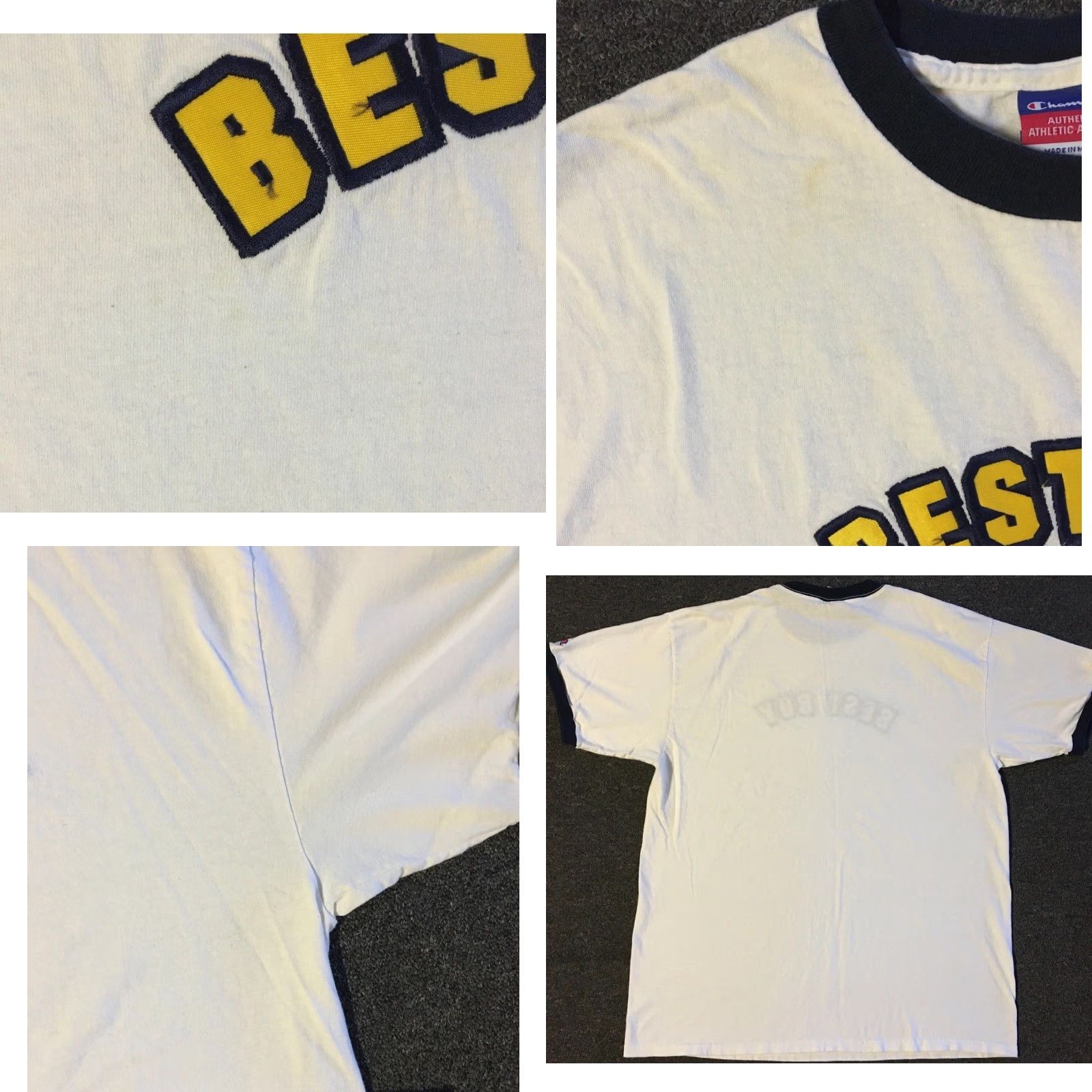 Champion Vtg Champion Best Buy Faded Ringer Shirt XL White Mens T-Shirt Graphic Tee 90s Y2K Grunge Size US XL / EU 56 / 4 - 8 Thumbnail