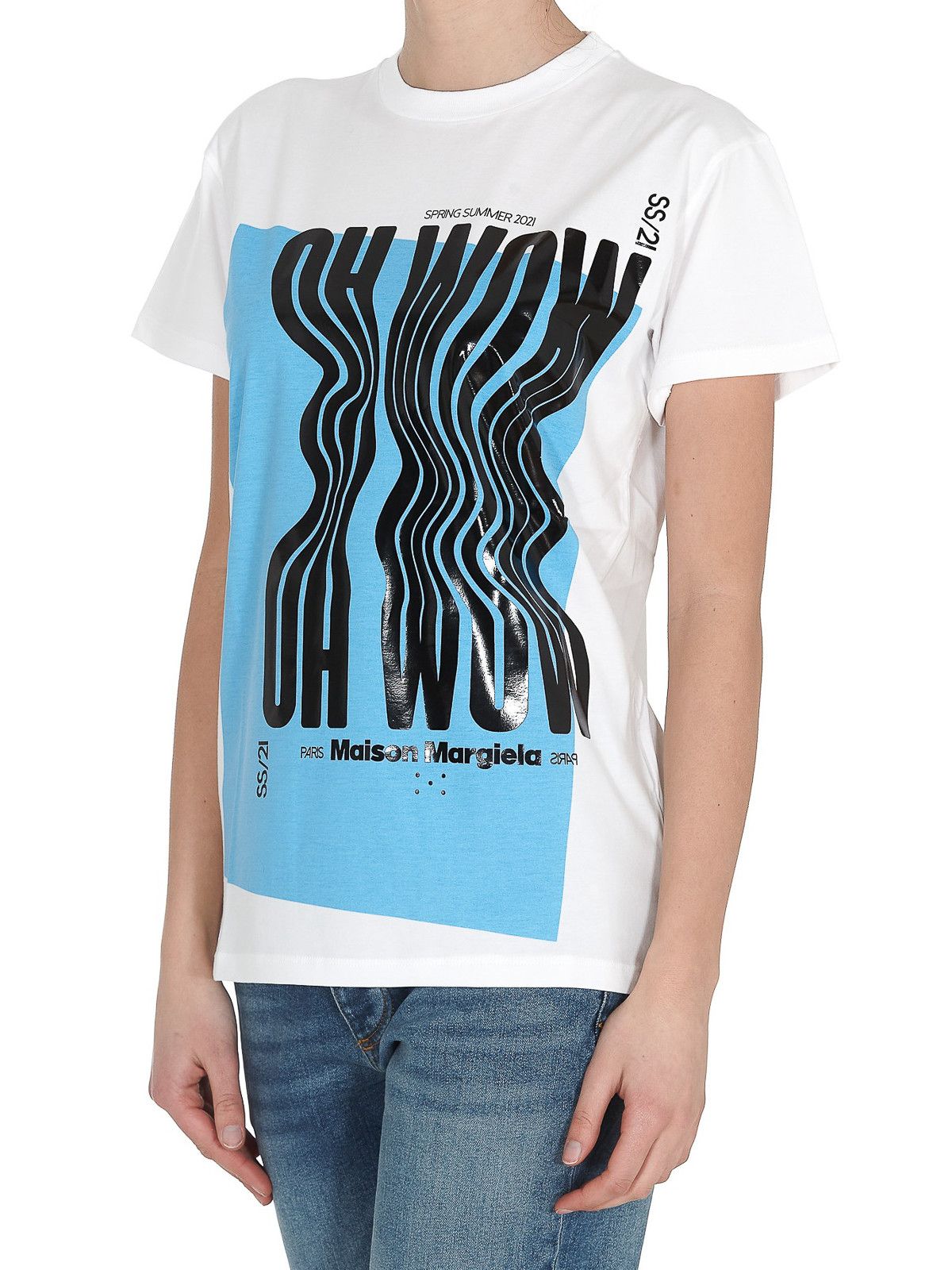 Maison Margiela o1y0625 Logo Crewneck T-Shirt in White/Blue Size S / US 4 / IT 40 - 2 Thumbnail
