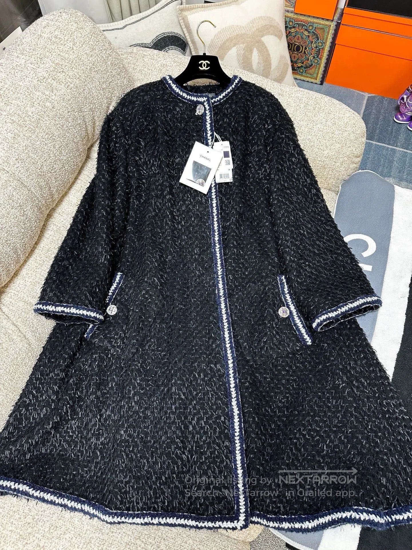 Chanel Chanel 22A Black Long Coat with Trim. Size US M / EU 48-50 / 2 - 1 Thumbnail